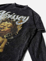 T-SHIRT MANICA LUNGA  VINTAGE LITTLE ANGEL NERA LAVATA  - NOISSEY