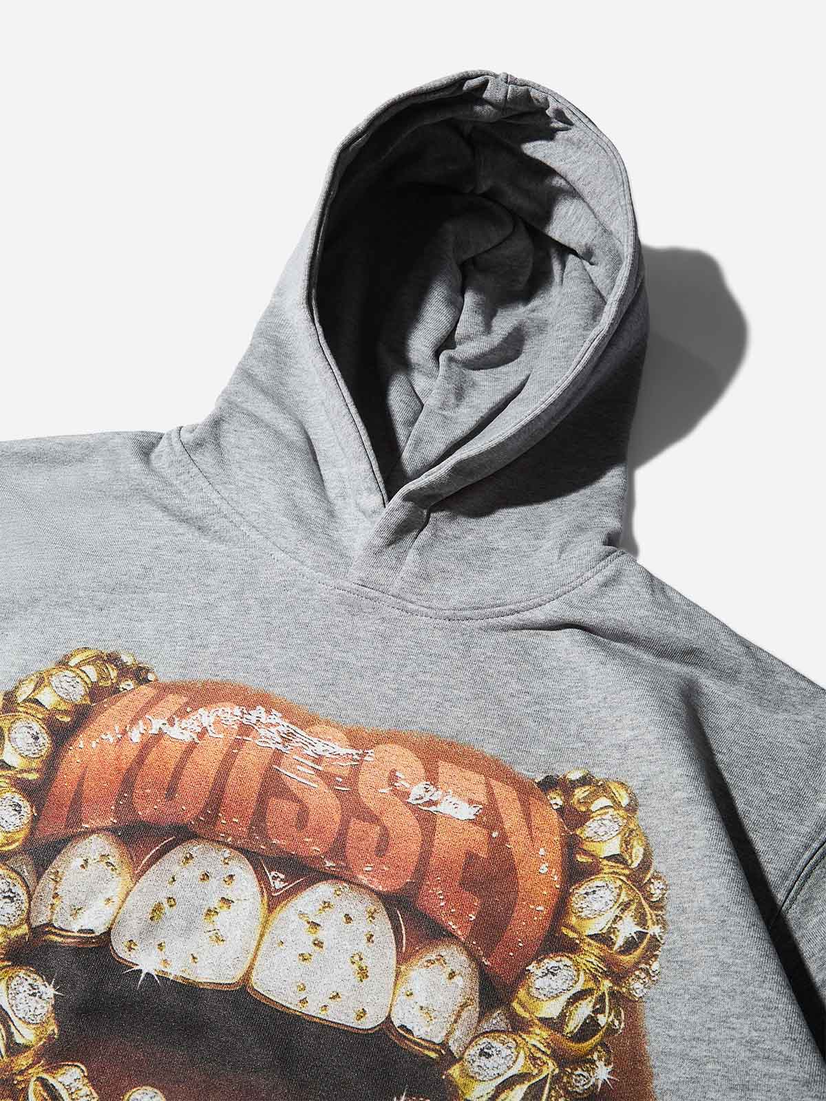 FELPA CON CAPPUCCIO STAMPA BOCCA DI GIOIELLI IN DIAMANTI DORATI - NOISSEY