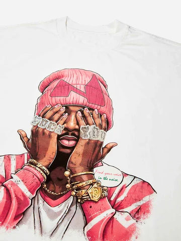 T-SHIRT BOXY  OVERSIZE  STAMPA PINK BEANIE  - NOISSEY