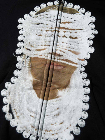 FELPA CON CAPPUCCIO ZIP STAMPA PEARL MASK  NERO   - NOISSEY