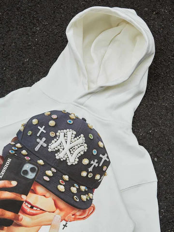 FELPA CON CAPPUCCIO  BIANCO STAMPA BAD BOY  - NOISSEY