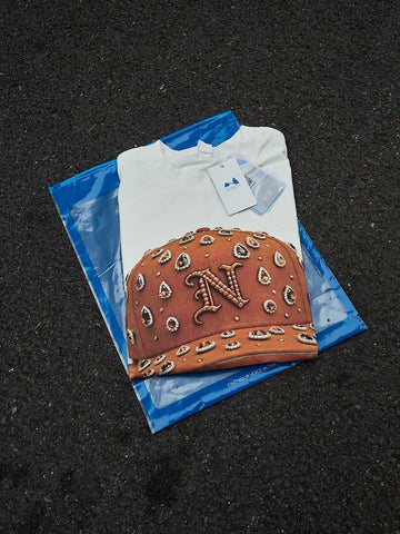 T-SHIRT BIANCO  STAMPA BAD BOY REBEL CAPPELLO MARRONE    -  NOISSEY