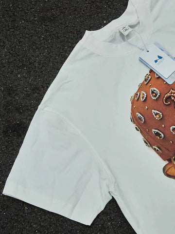 T-SHIRT BIANCO  STAMPA BAD BOY REBEL CAPPELLO MARRONE    -  NOISSEY