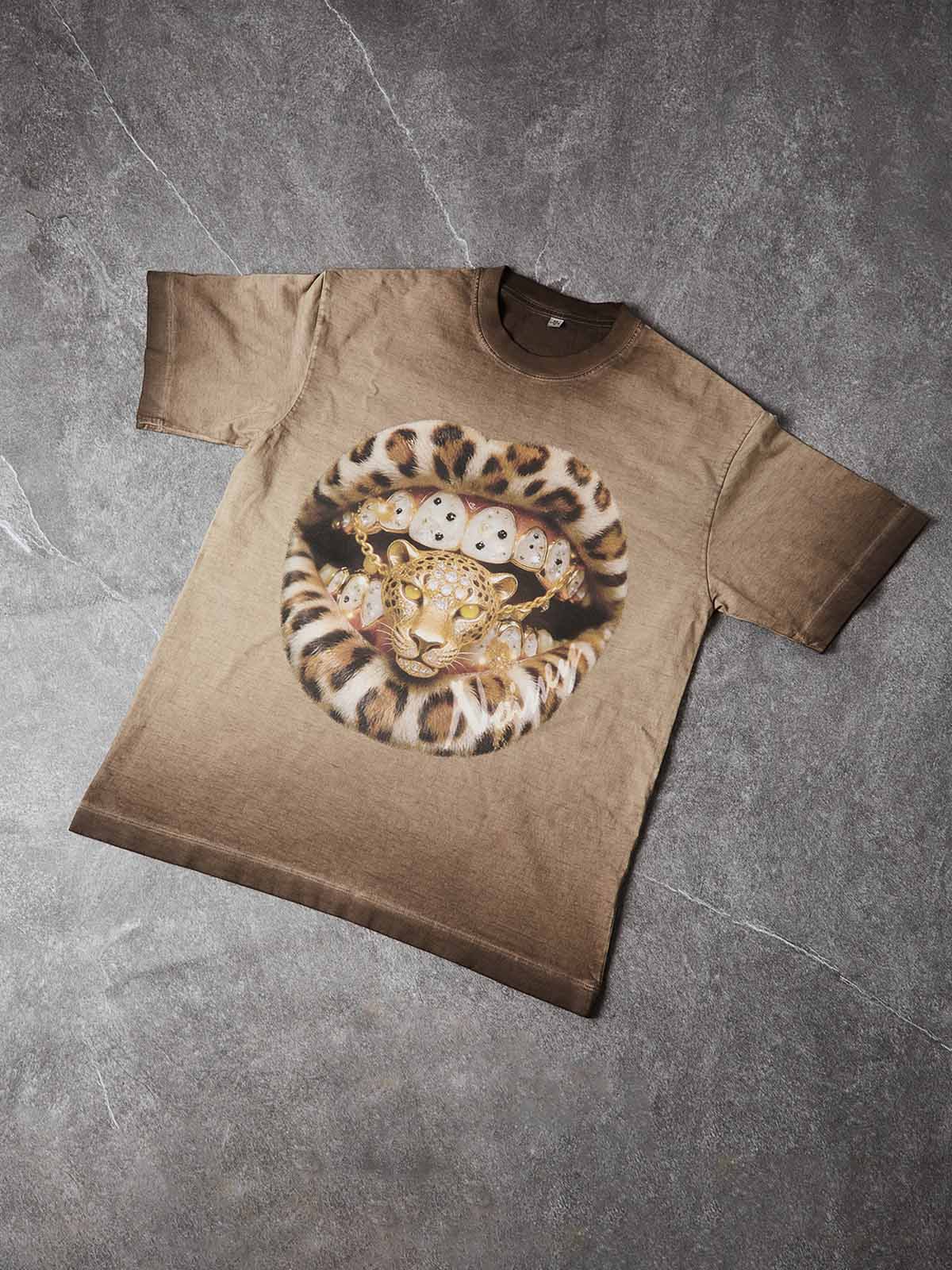 T-SHIRT NOISSEY BROWN OVERSIZE ART BOCCA GOLDEN LEOPARD