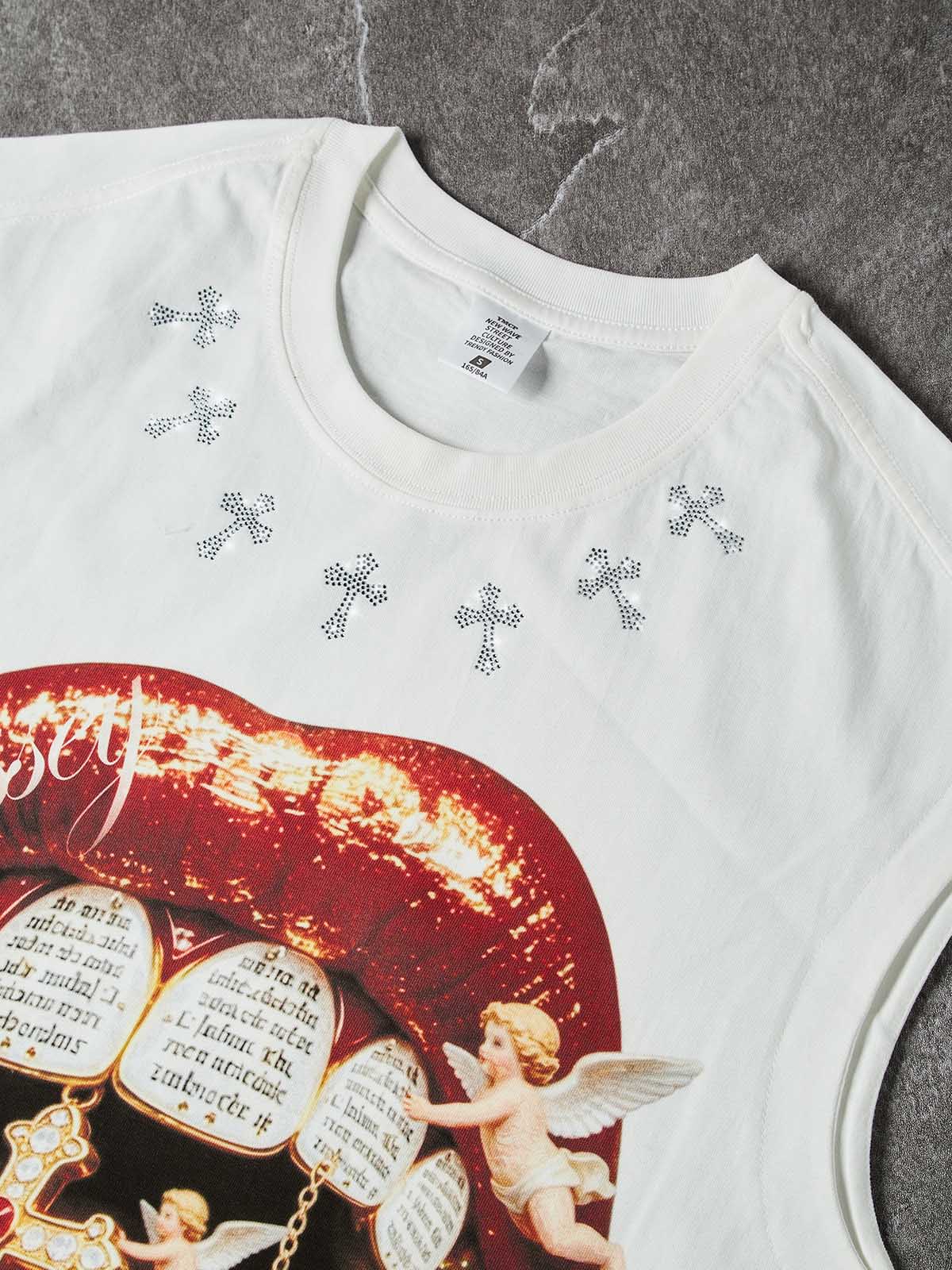 T-SHIRT CANOTTA  CROPPED OVER NOISSEY BIANCO BOCCA DIAMOND