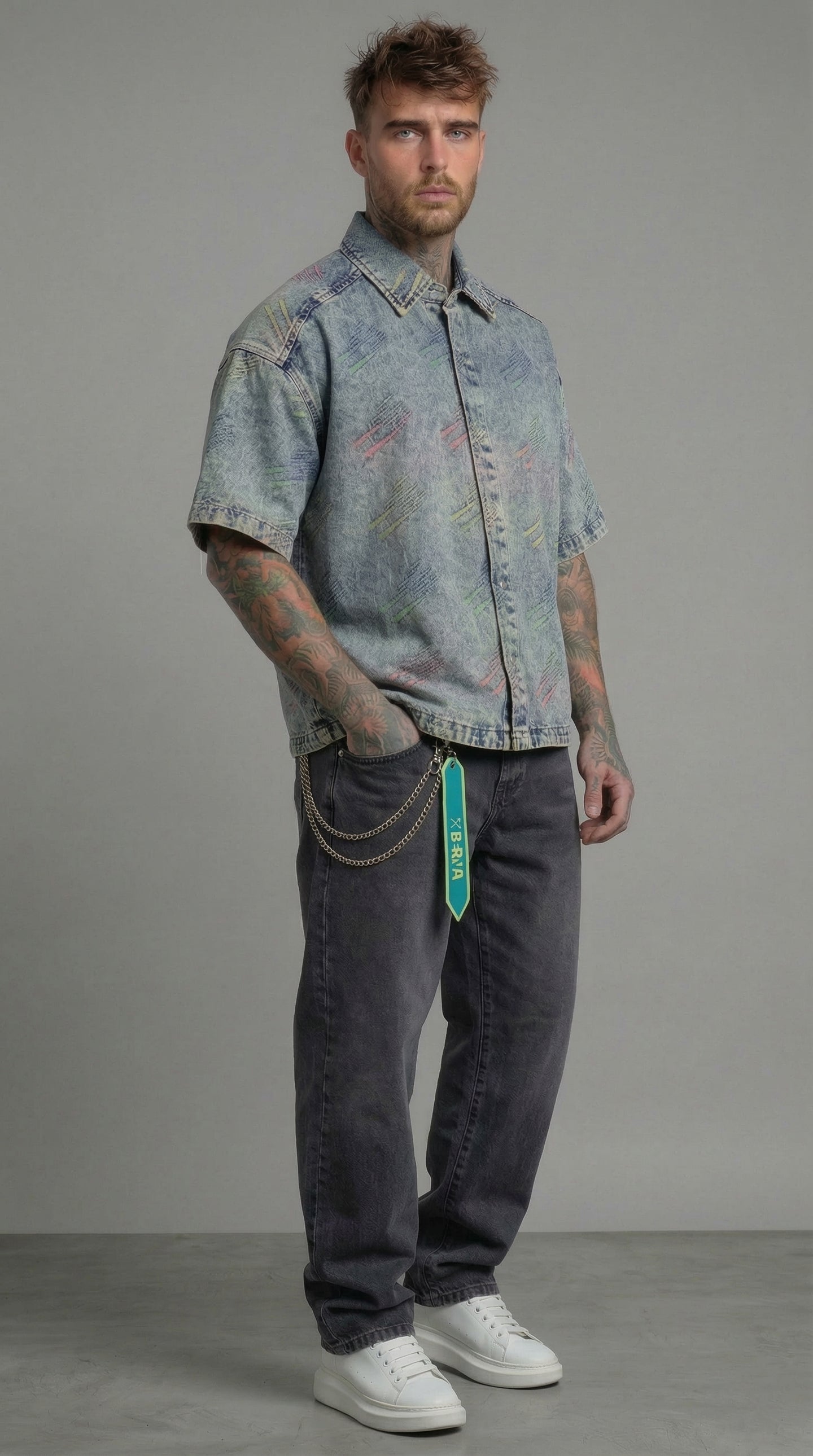 CAMICIA MM DENIM FLUO TRIANGOLI - BERNA - ART. 261231 -30