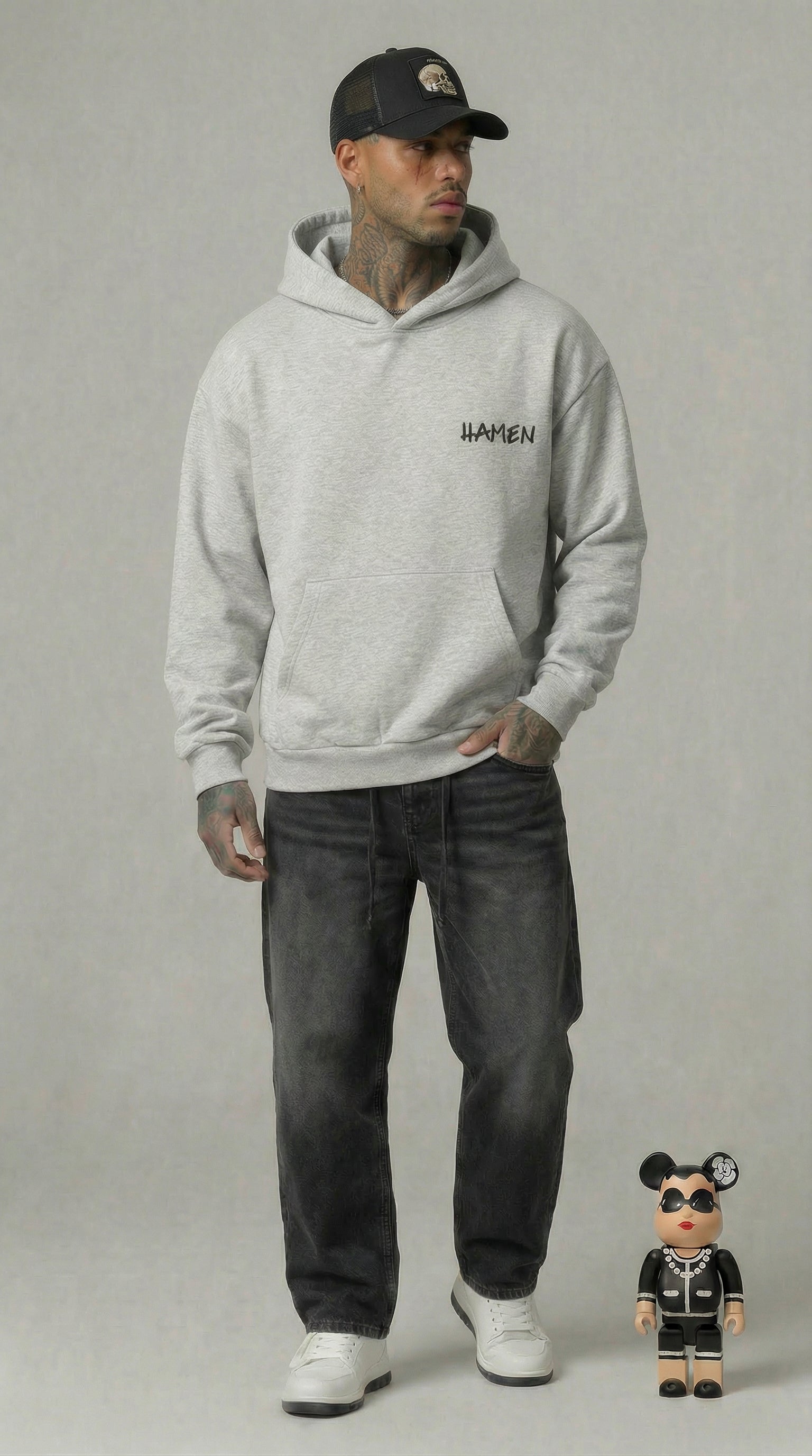 FELPA UOMO  BOXY CON CAPPUCCIO BASICA LOGO - HAMEN - ART. LOGO.H