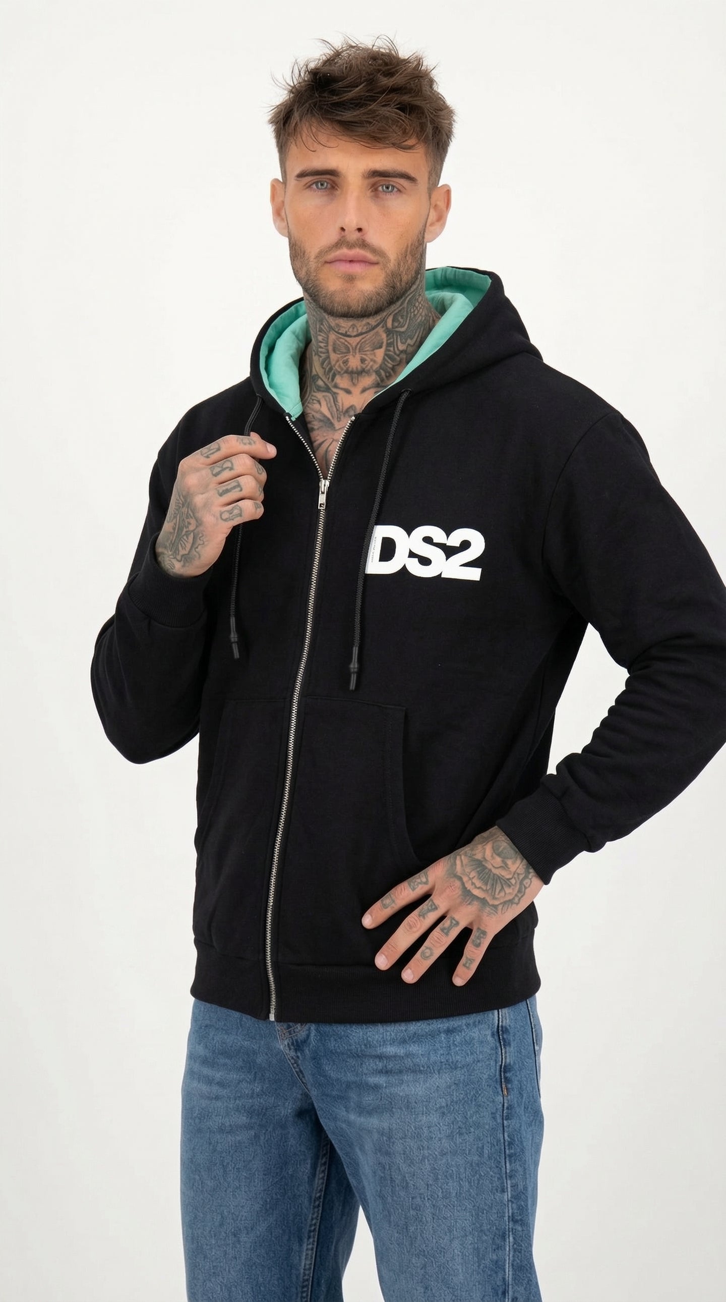 FELPA ZIP CON CAPPUCCIO PIU' COLORI  CON INSERTI - DS2 - ART. SS26210