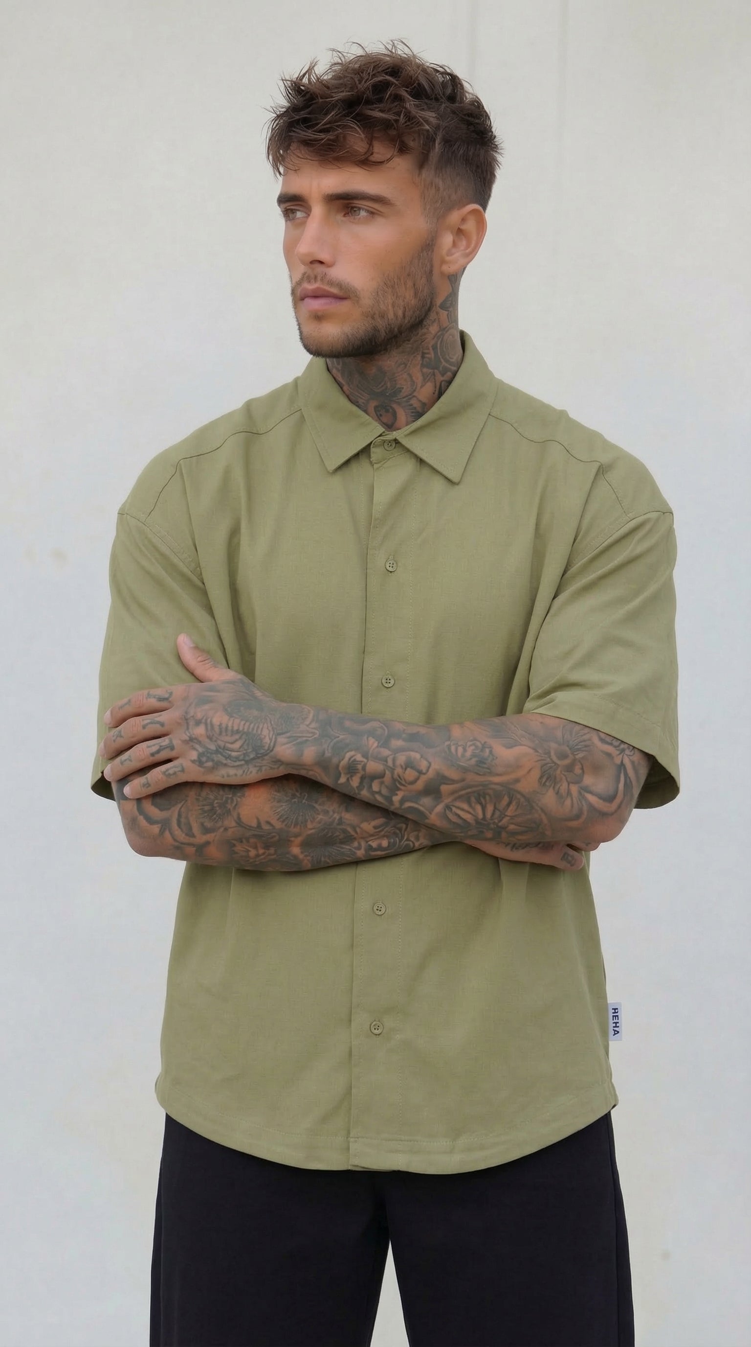 CAMICIA MEZZA MANICA OLIVA - BERNA - ART. 261224