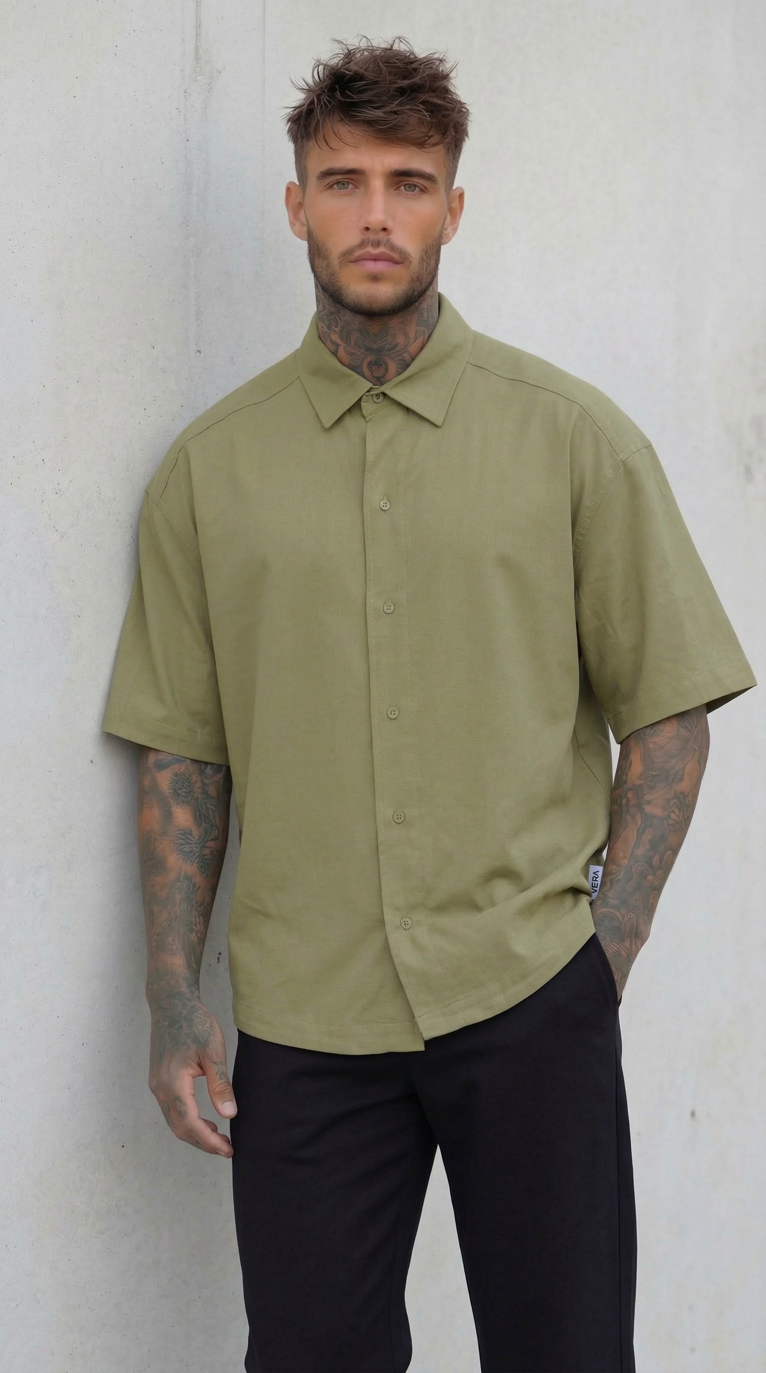 CAMICIA MEZZA MANICA OLIVA - BERNA - ART. 261224