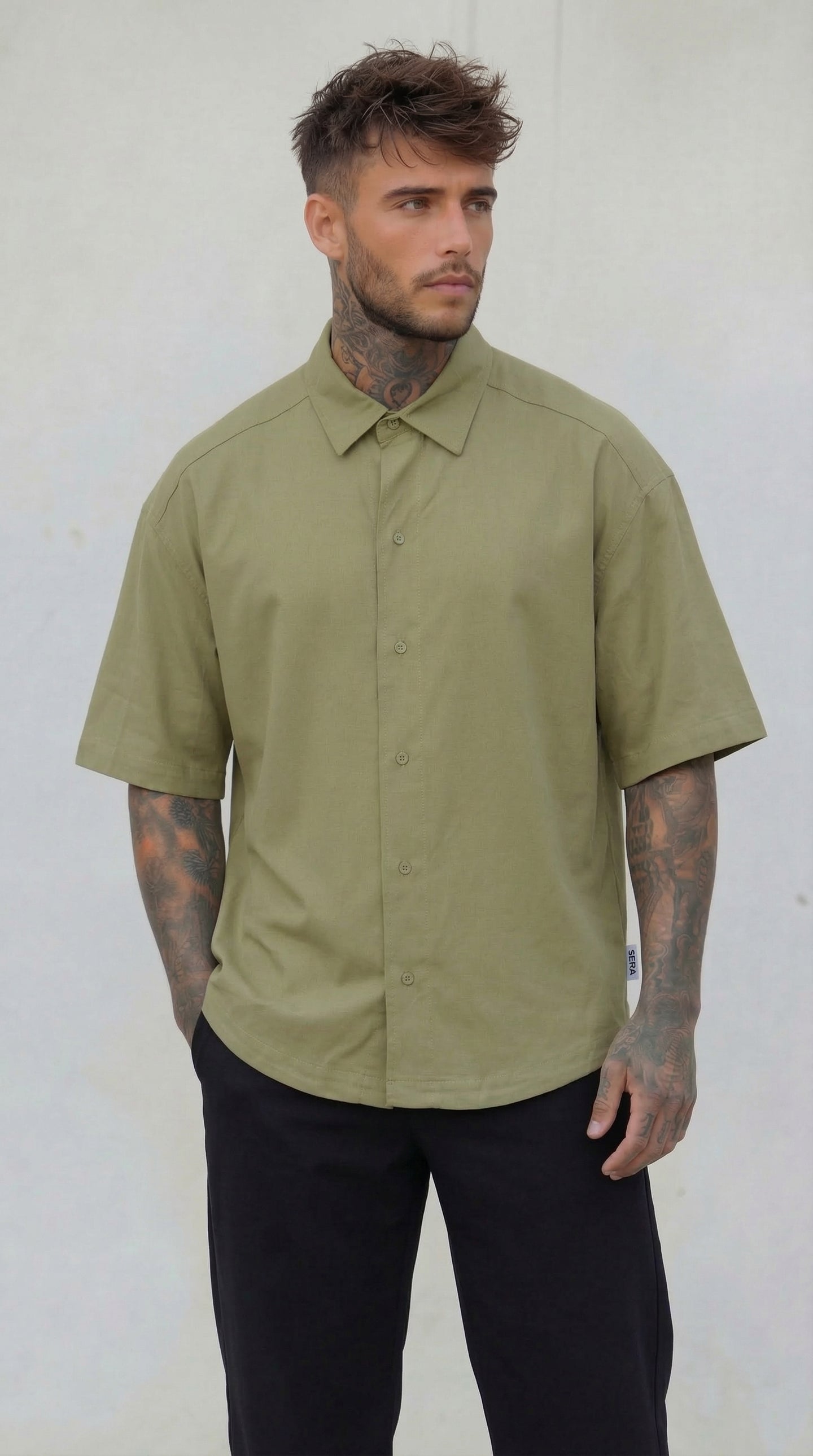 CAMICIA MEZZA MANICA OLIVA - BERNA - ART. 261224