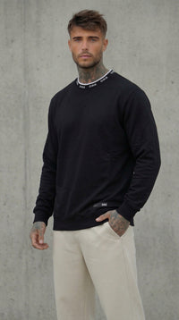 FELPA GIROCOLLO  NERO BIANCO COLLO IN MAGLIA LOGATO  - DS2 - ART. SS26303