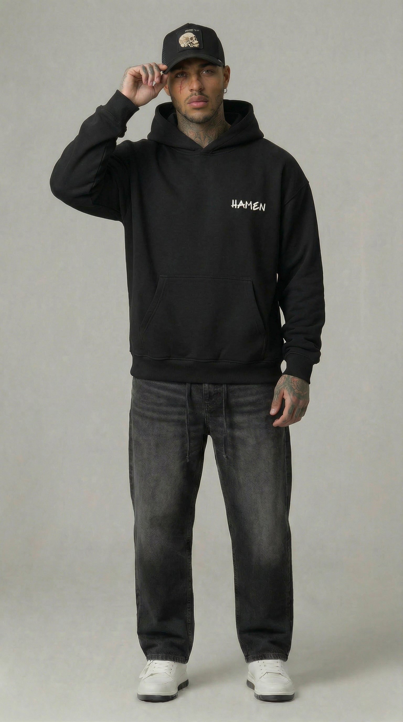 FELPA UOMO  BOXY CON CAPPUCCIO BASICA LOGO - HAMEN - ART. LOGO.H