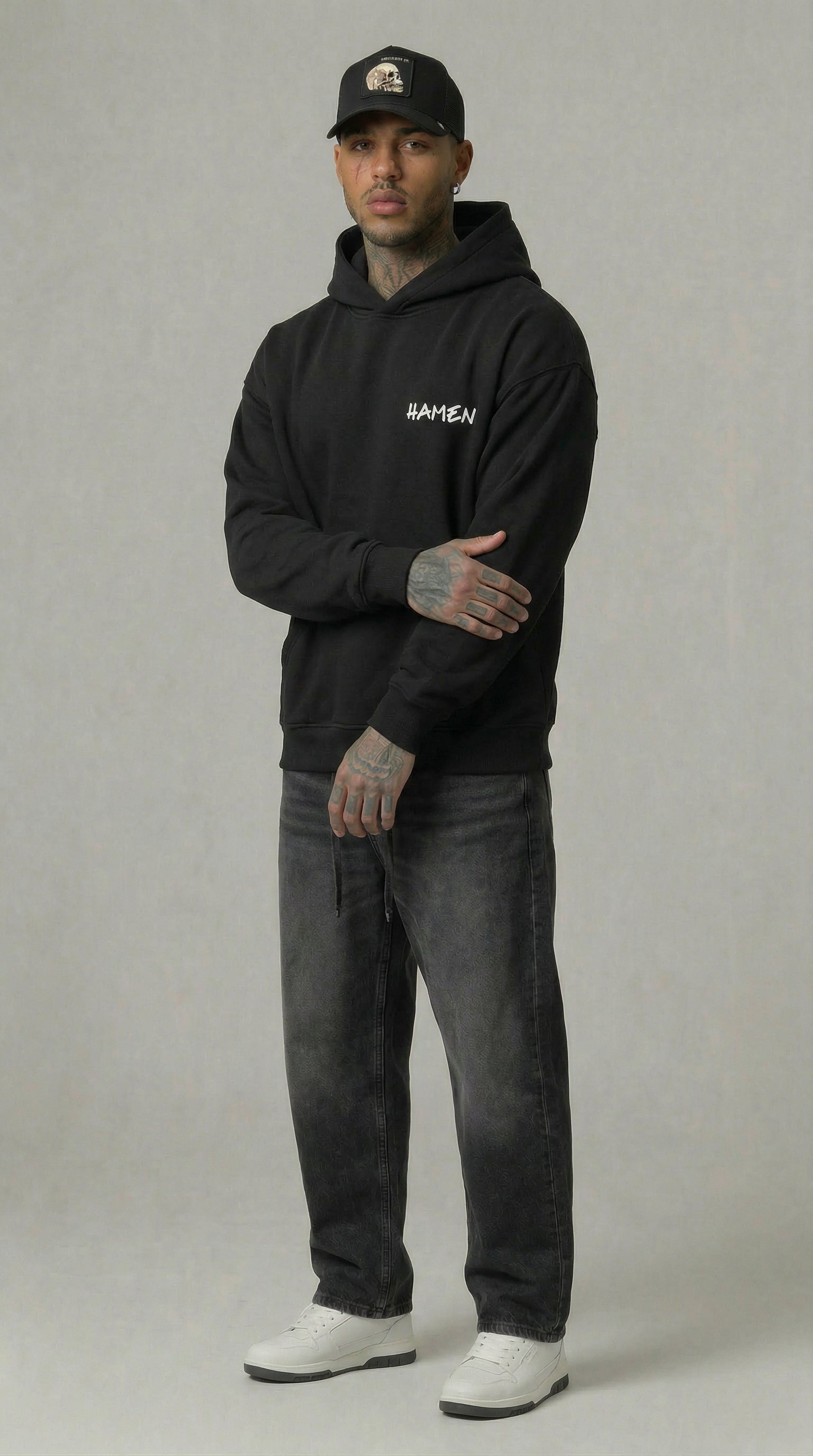 FELPA UOMO  BOXY CON CAPPUCCIO BASICA LOGO - HAMEN - ART. LOGO.H