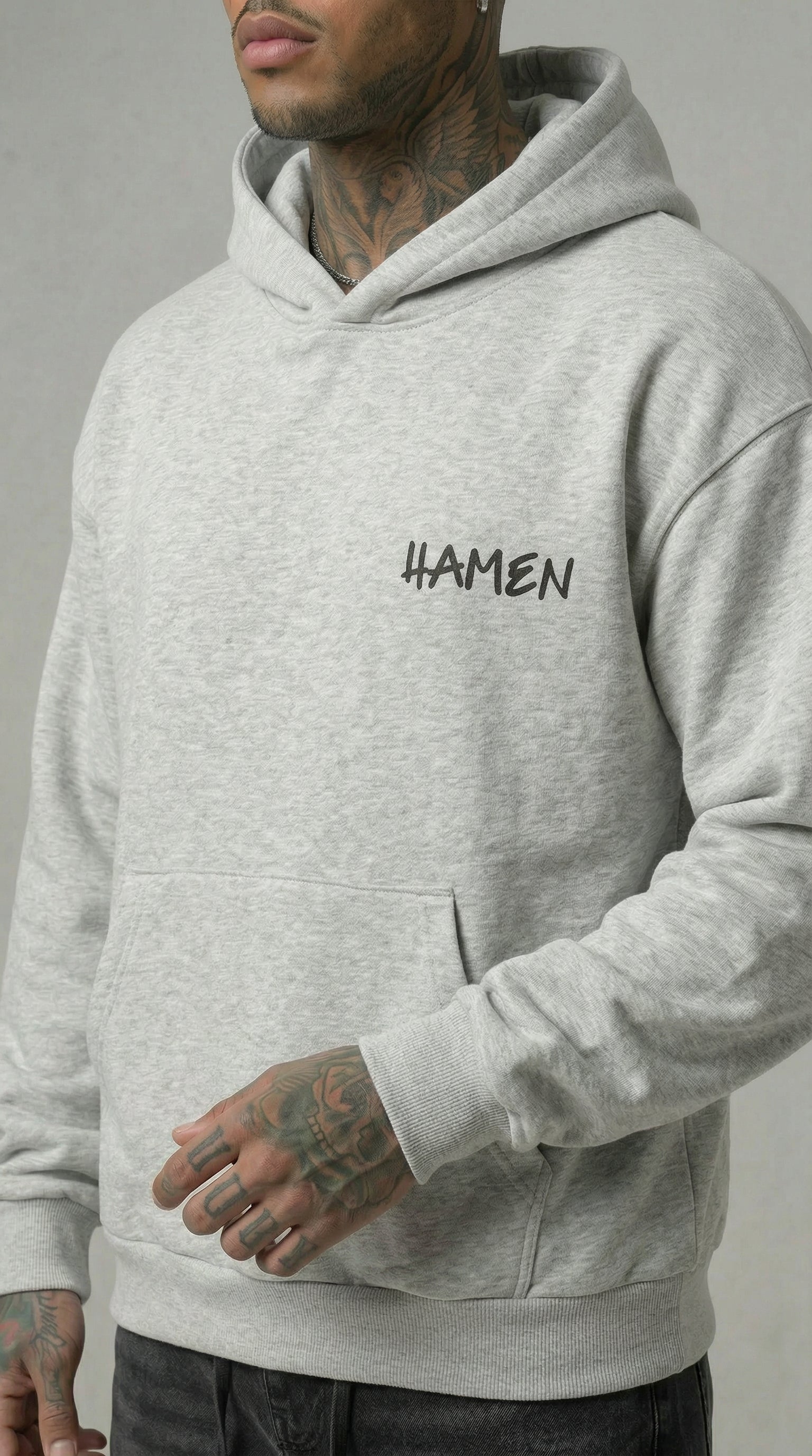 FELPA UOMO  BOXY CON CAPPUCCIO BASICA LOGO - HAMEN - ART. LOGO.H