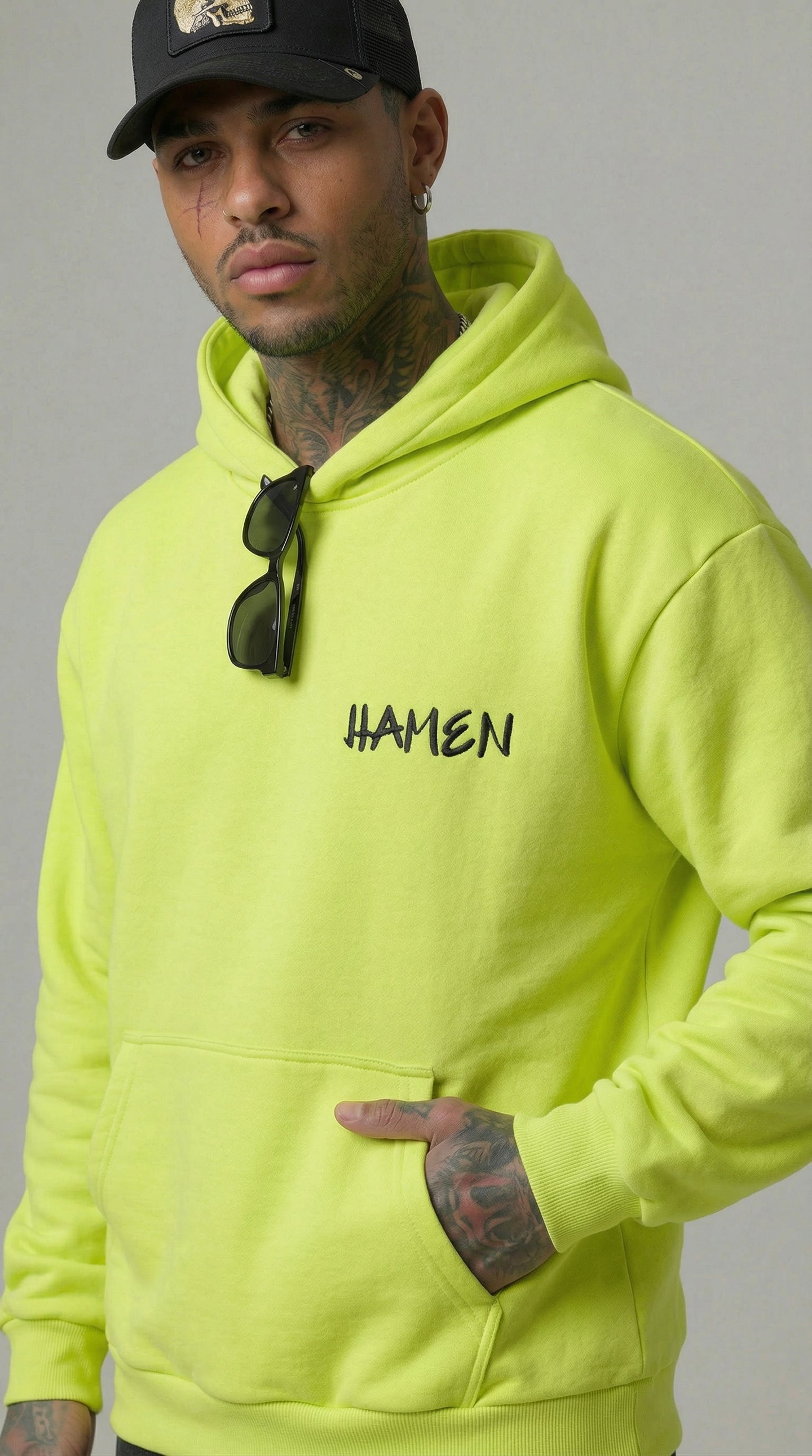 FELPA UOMO  BOXY CON CAPPUCCIO BASICA LOGO - HAMEN - ART. LOGO.H