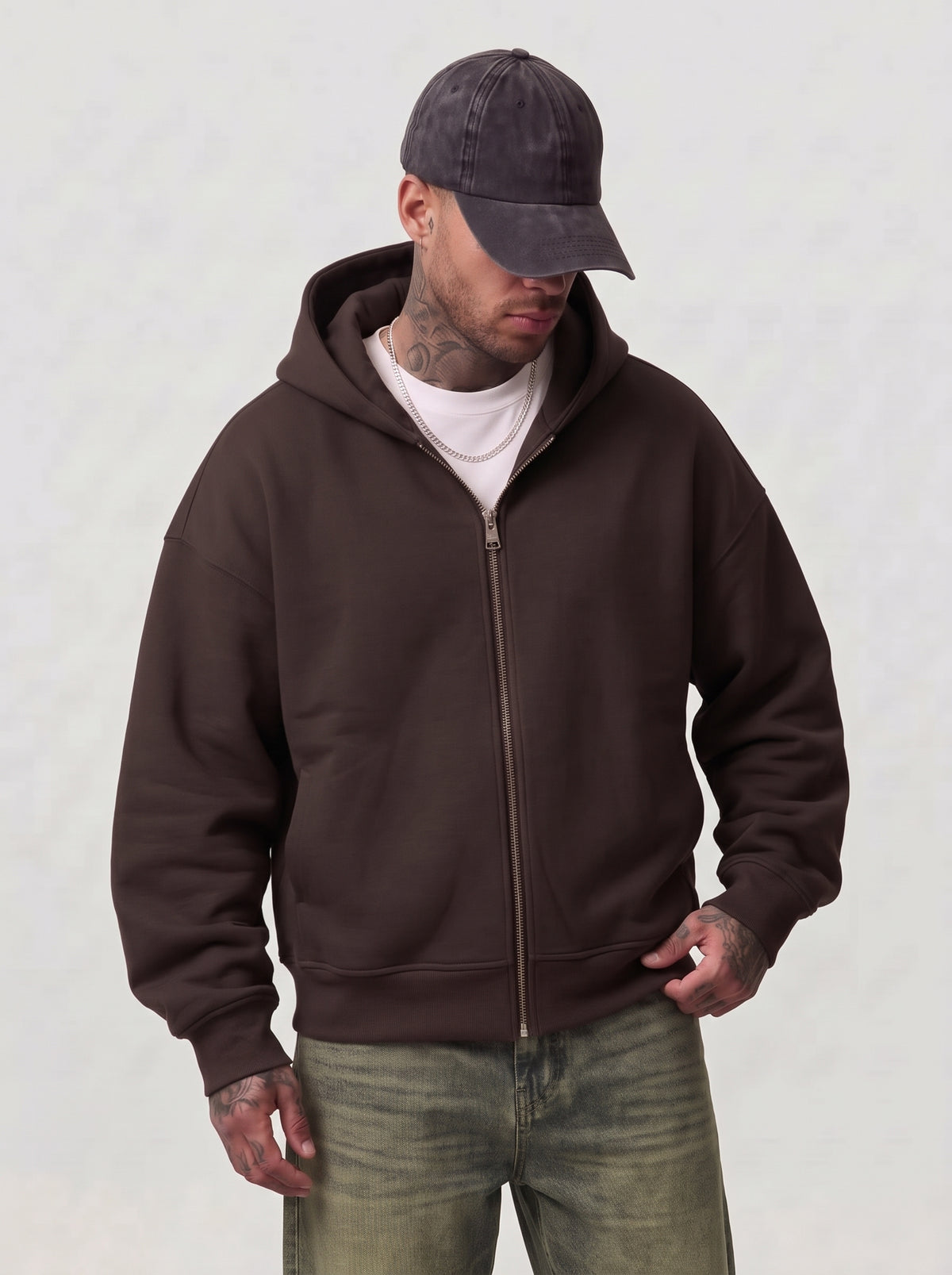 FELPA NEW JOB BRAND CON CAPPUCCIO ZIP OVER BOXY FIT ART GB28