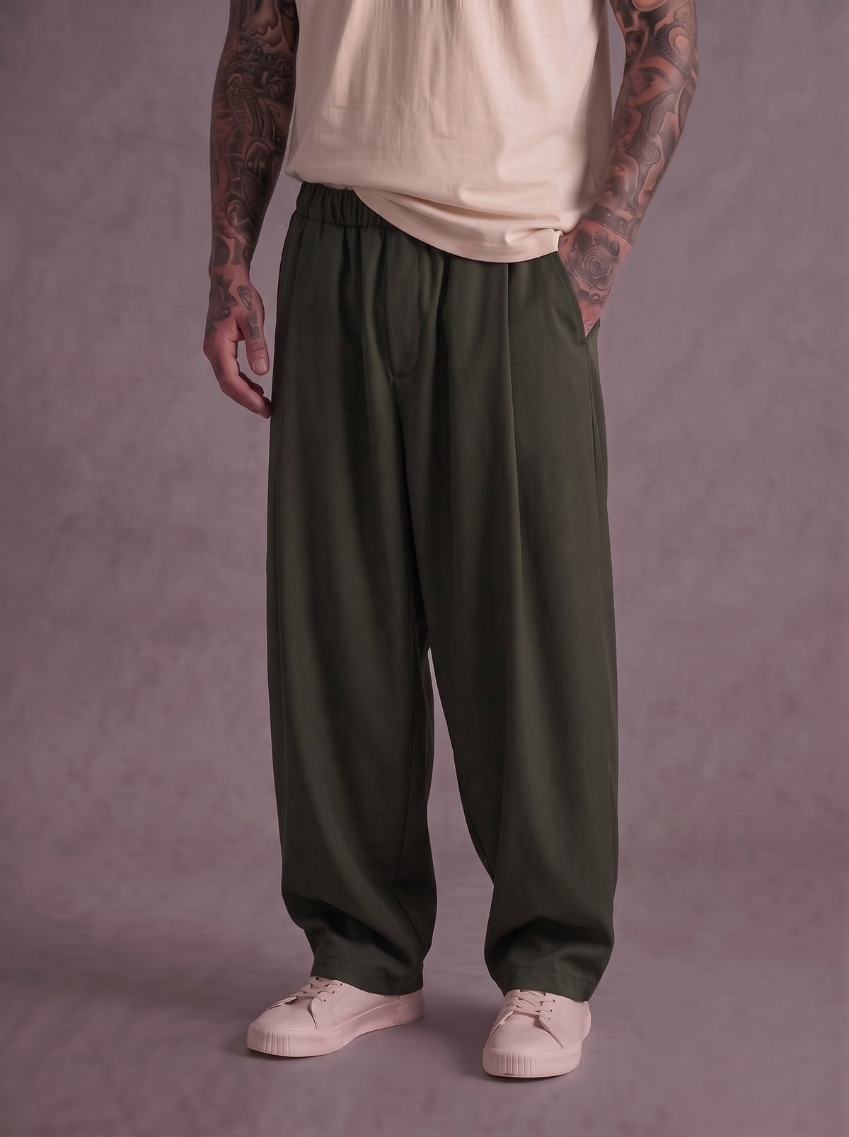PANTALONE IMPERIAL BAGGY FIT CON VITA ELASTICIZZATA E PINCE ART PE6Y MBV