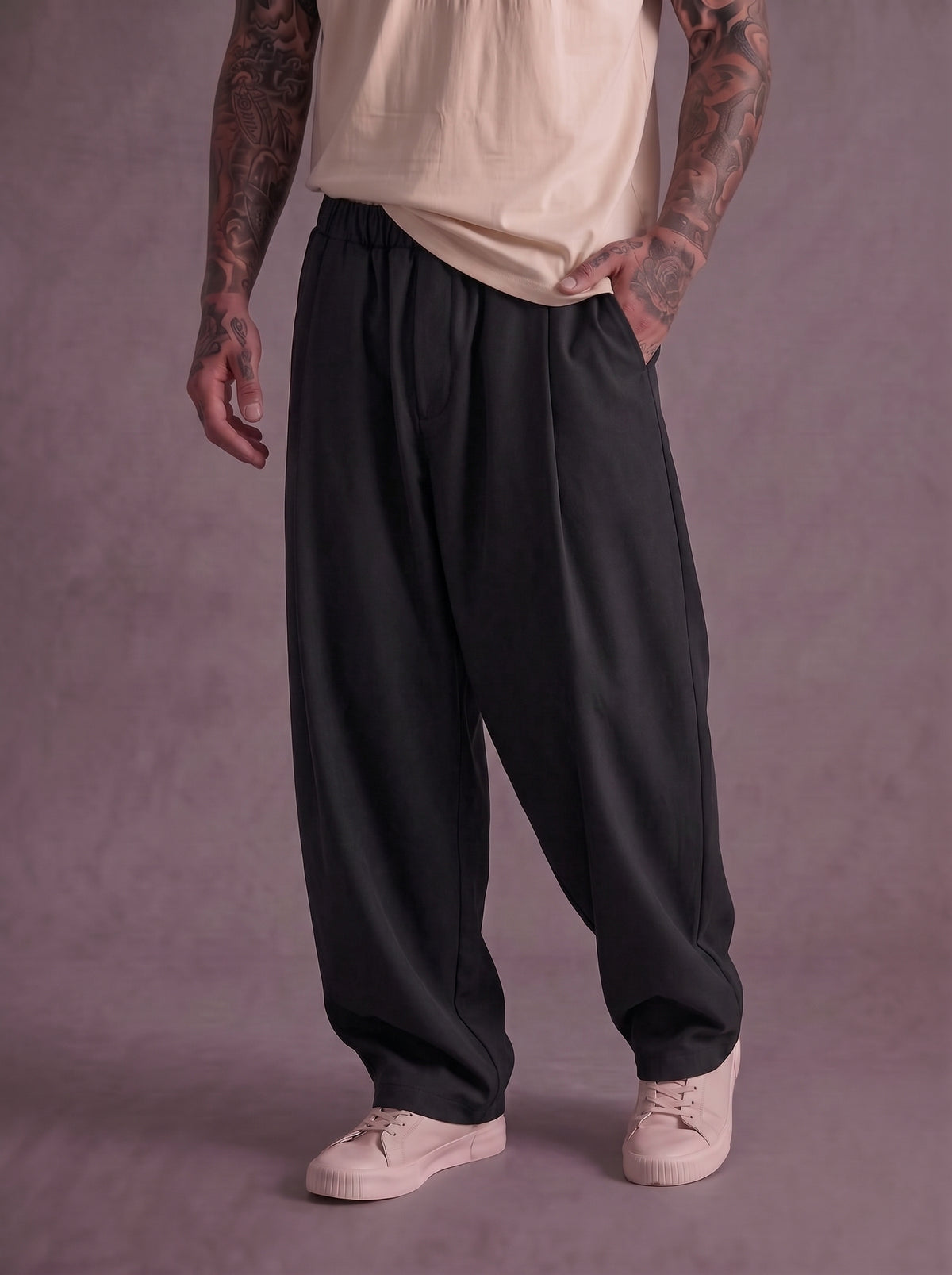 PANTALONE IMPERIAL BAGGY FIT CON VITA ELASTICIZZATA E PINCE ART PE6Y MBV