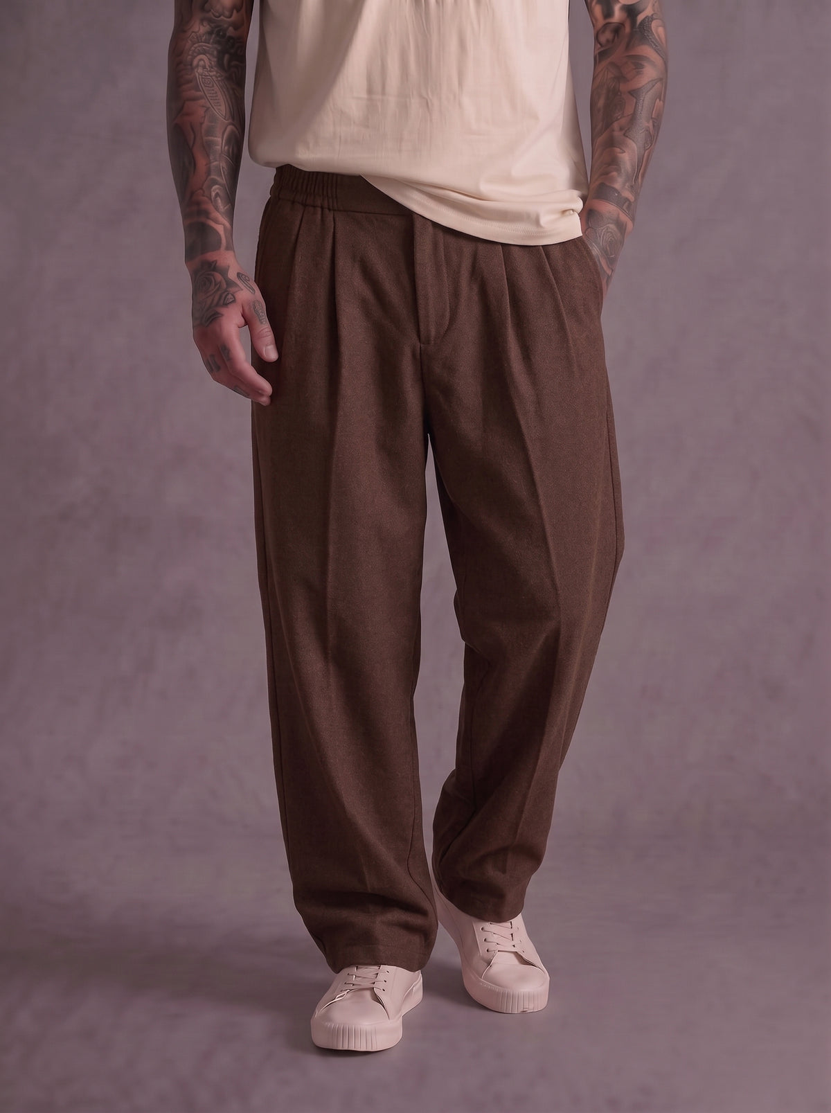 PANTALONE BL11 LANETTA  CON ELASTICO IN VITA MORO ART 43PI445162