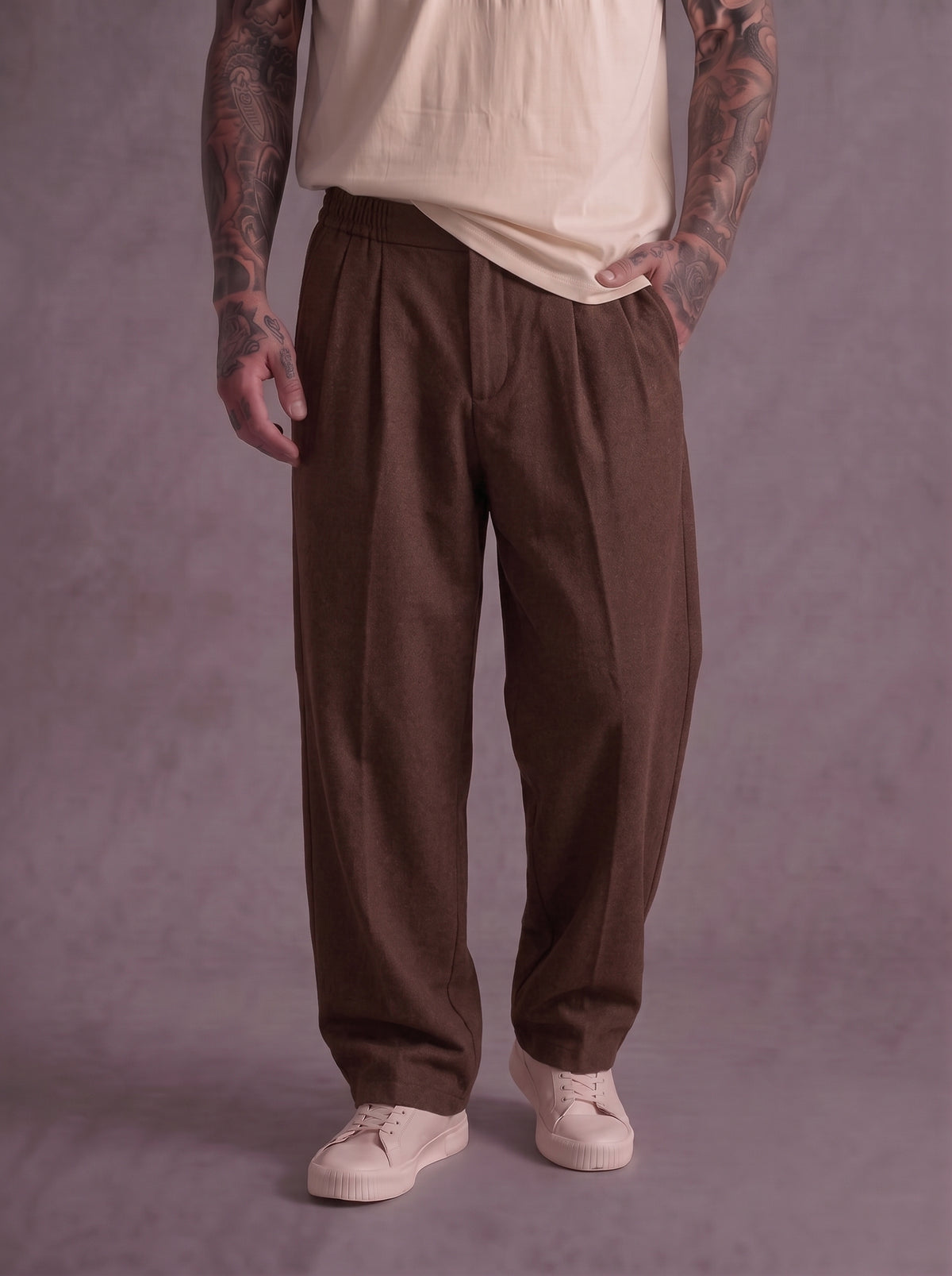 PANTALONE BL11 LANETTA  CON ELASTICO IN VITA MORO ART 43PI445162