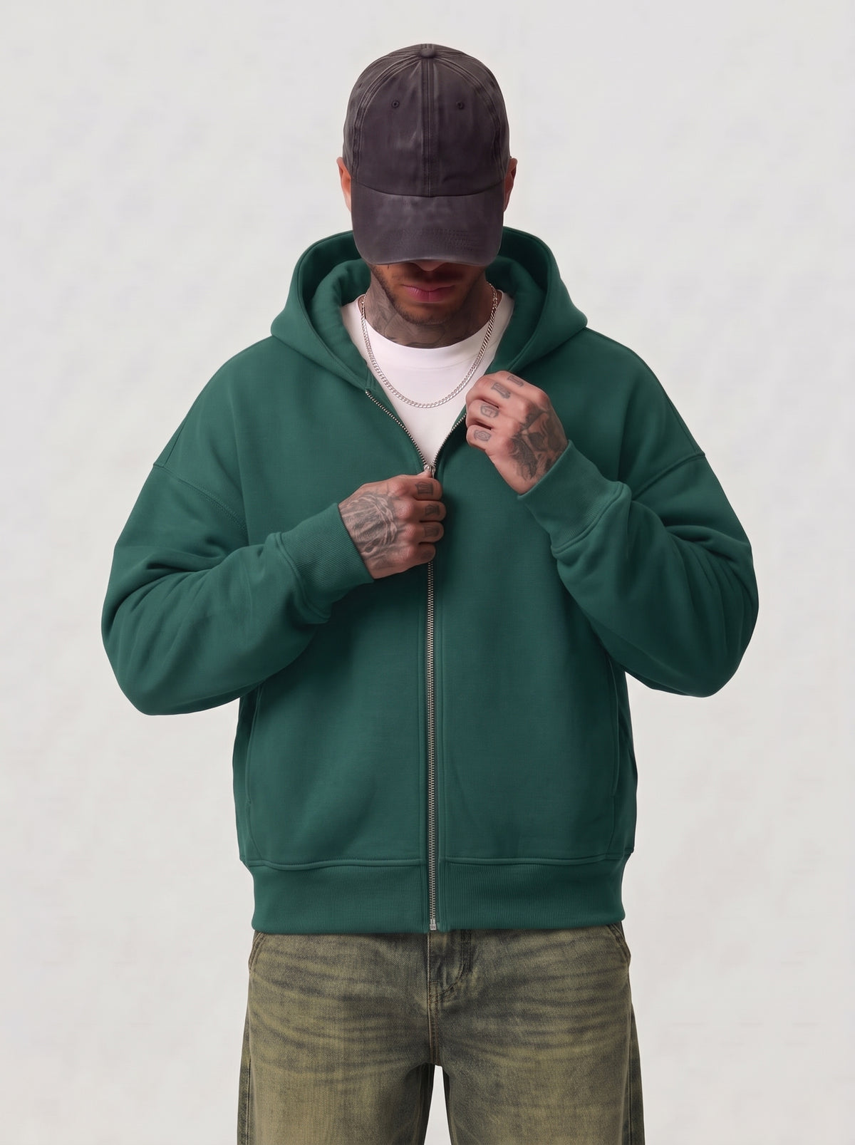 FELPA NEW JOB BRAND CON CAPPUCCIO ZIP OVER BOXY FIT ART GB28
