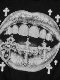 FELPA CON CAPPUCCIO  NERO STAMPA BOCCA CROCE GHIACCIATA - NOISSEY