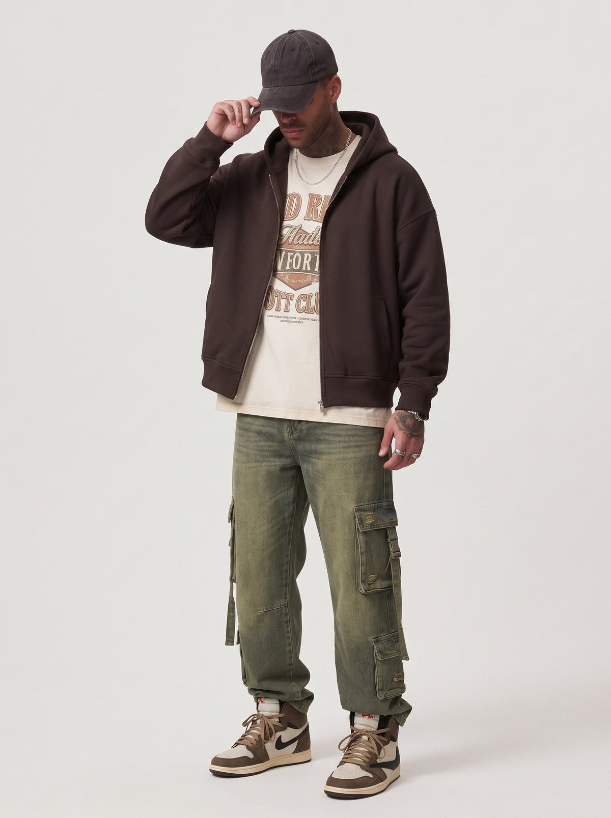 FELPA NEW JOB BRAND CON CAPPUCCIO ZIP OVER BOXY FIT ART GB28