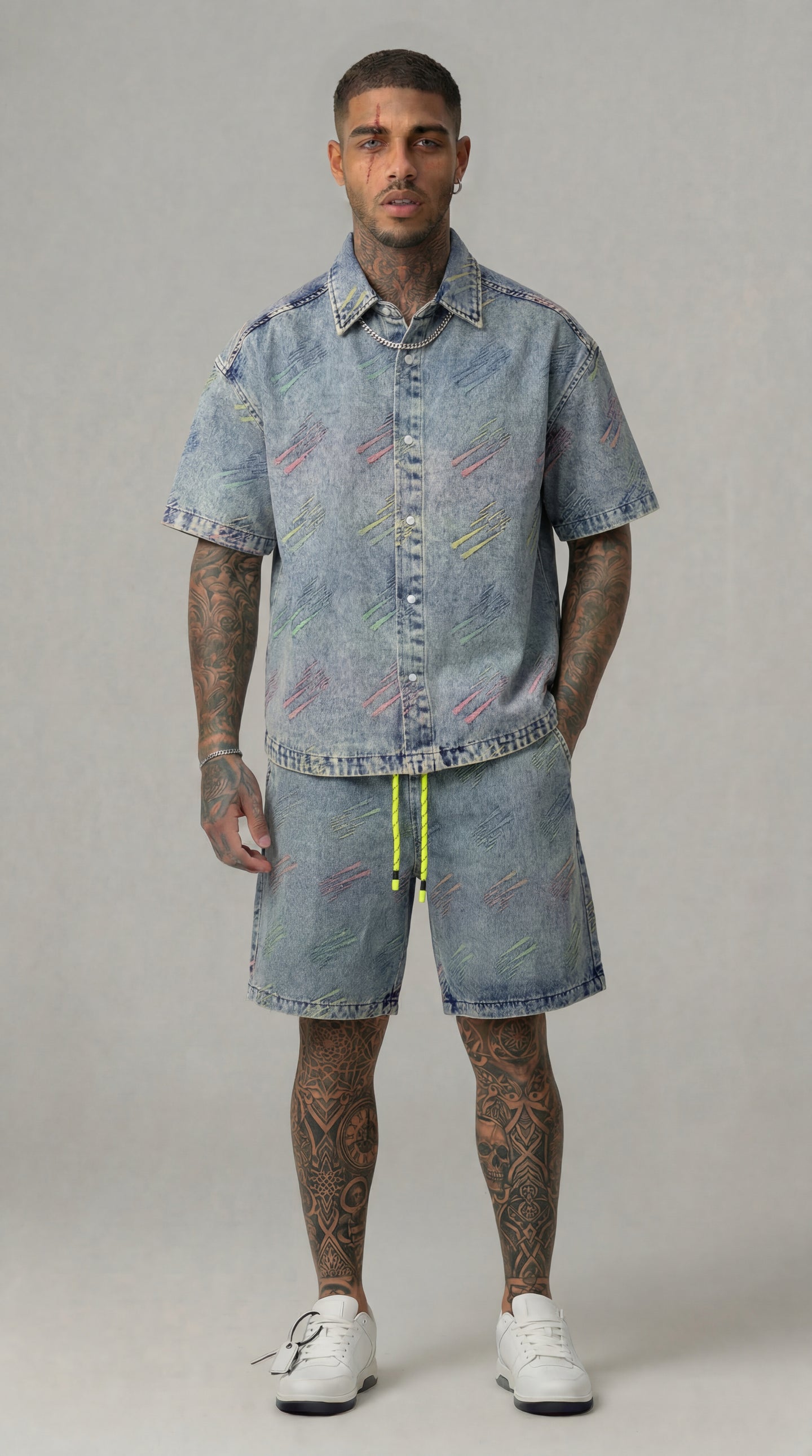 CAMICIA MM DENIM FLUO TRIANGOLI - BERNA - ART. 261231 -30