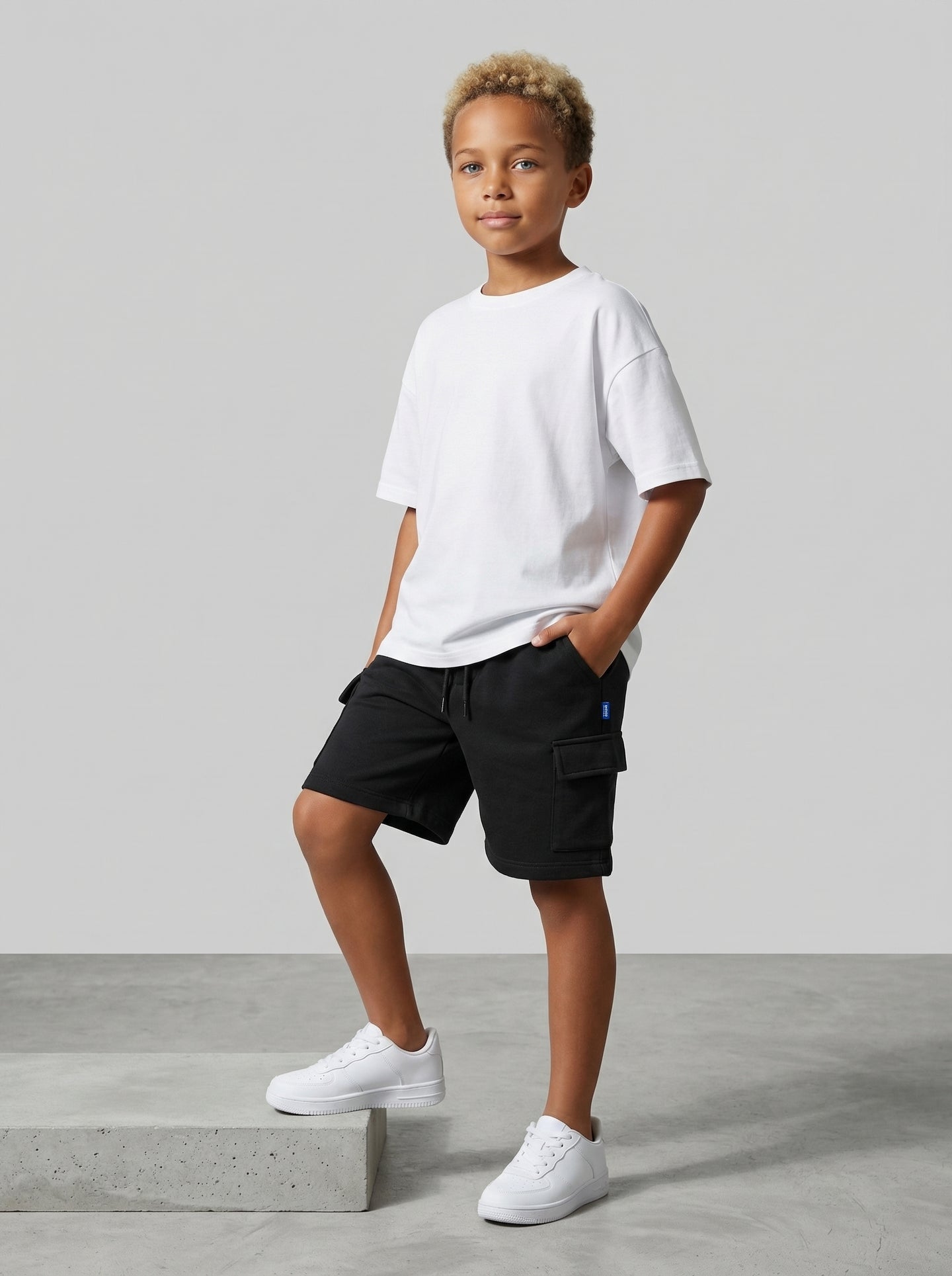 BERMUDA  JACK & JONES BAMBINO CARGO  IN FELPA  REGULAR NERO ART 12254213