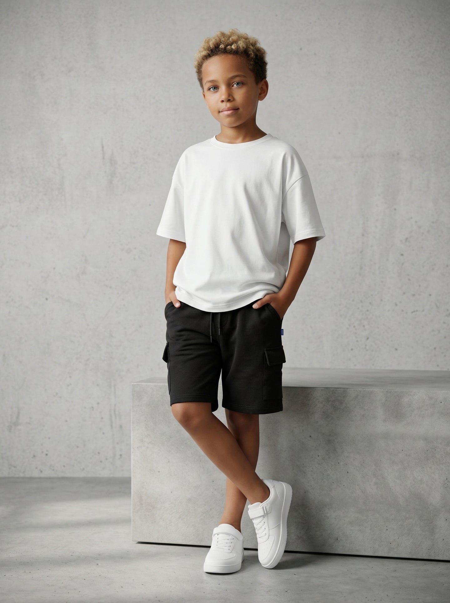 BERMUDA  JACK & JONES BAMBINO CARGO  IN FELPA  REGULAR NERO ART 12254213