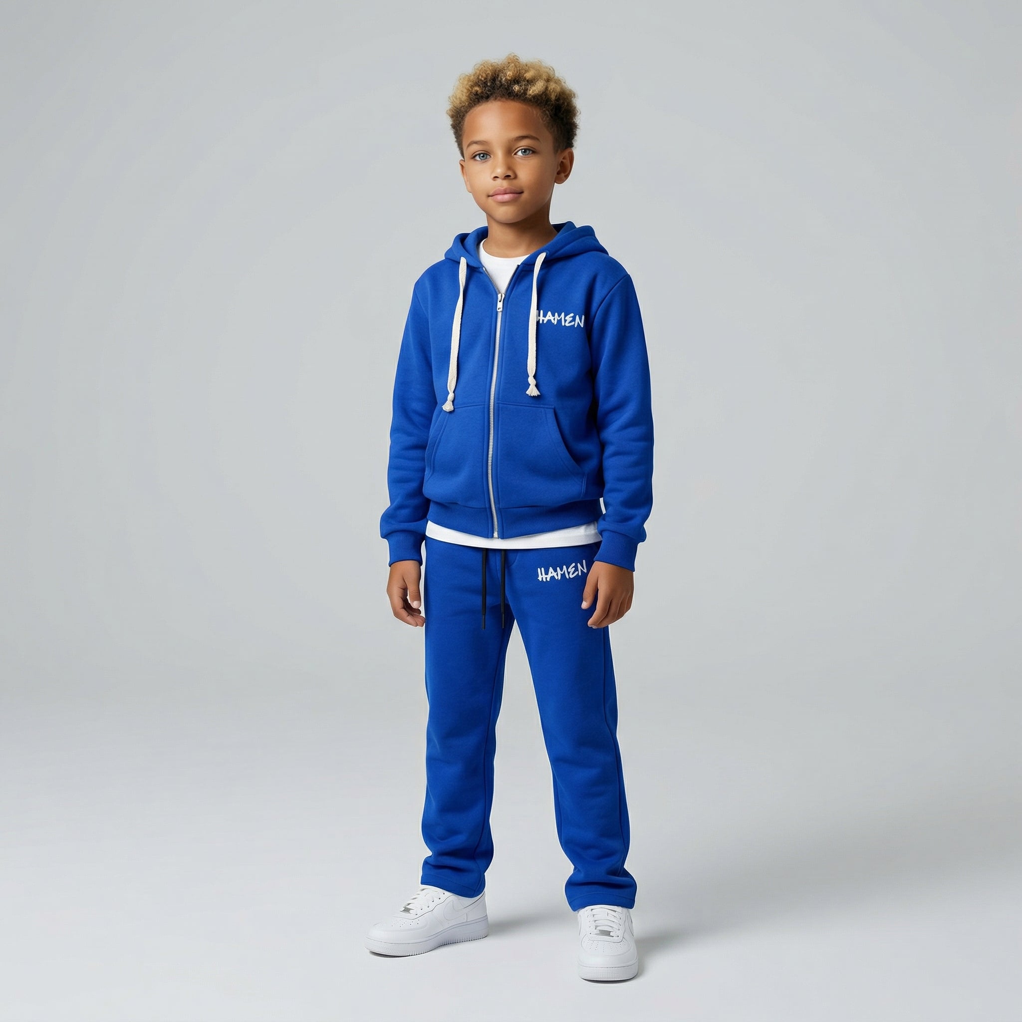 FELPA ZIP OVER BAMBINO CON CAPPUCCIO BASICA LOGO - HAMEN - ART. LOGO.H