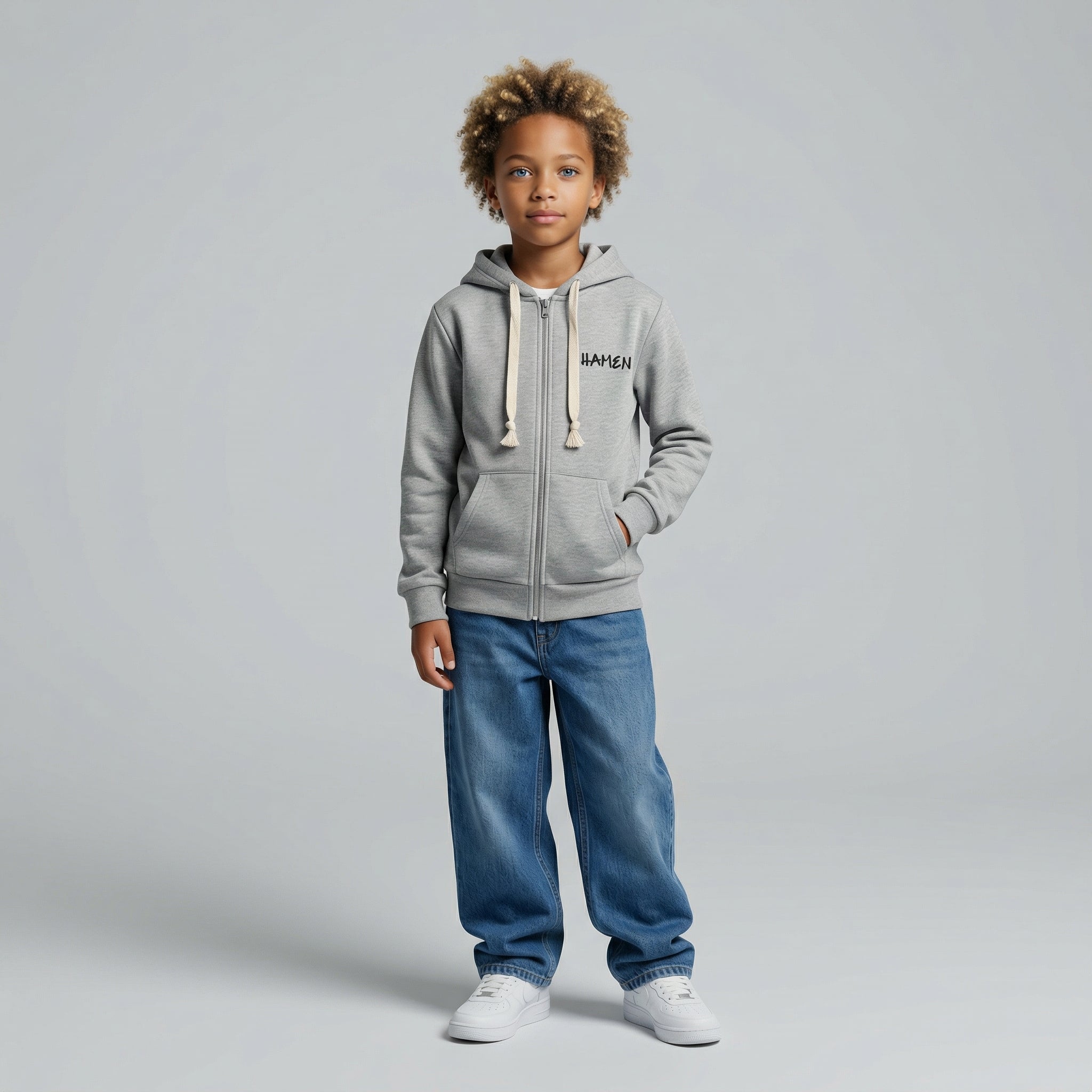 FELPA ZIP OVER BAMBINO CON CAPPUCCIO BASICA LOGO - HAMEN - ART. LOGO.H