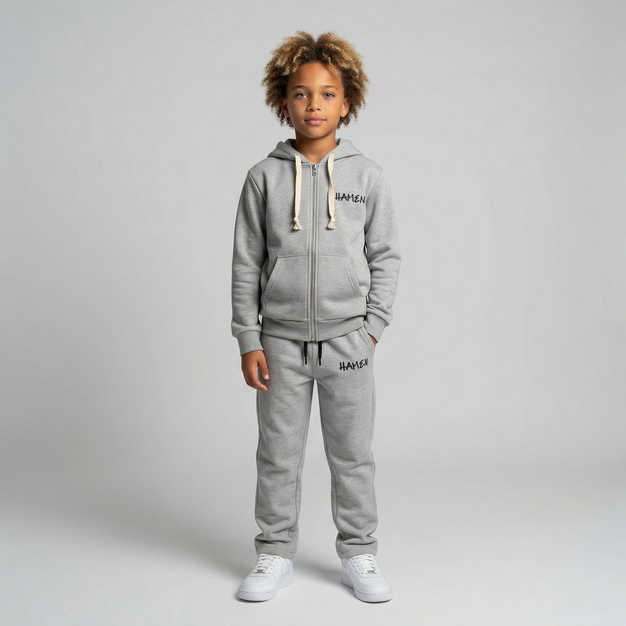 FELPA ZIP OVER BAMBINO CON CAPPUCCIO BASICA LOGO - HAMEN - ART. LOGO.H