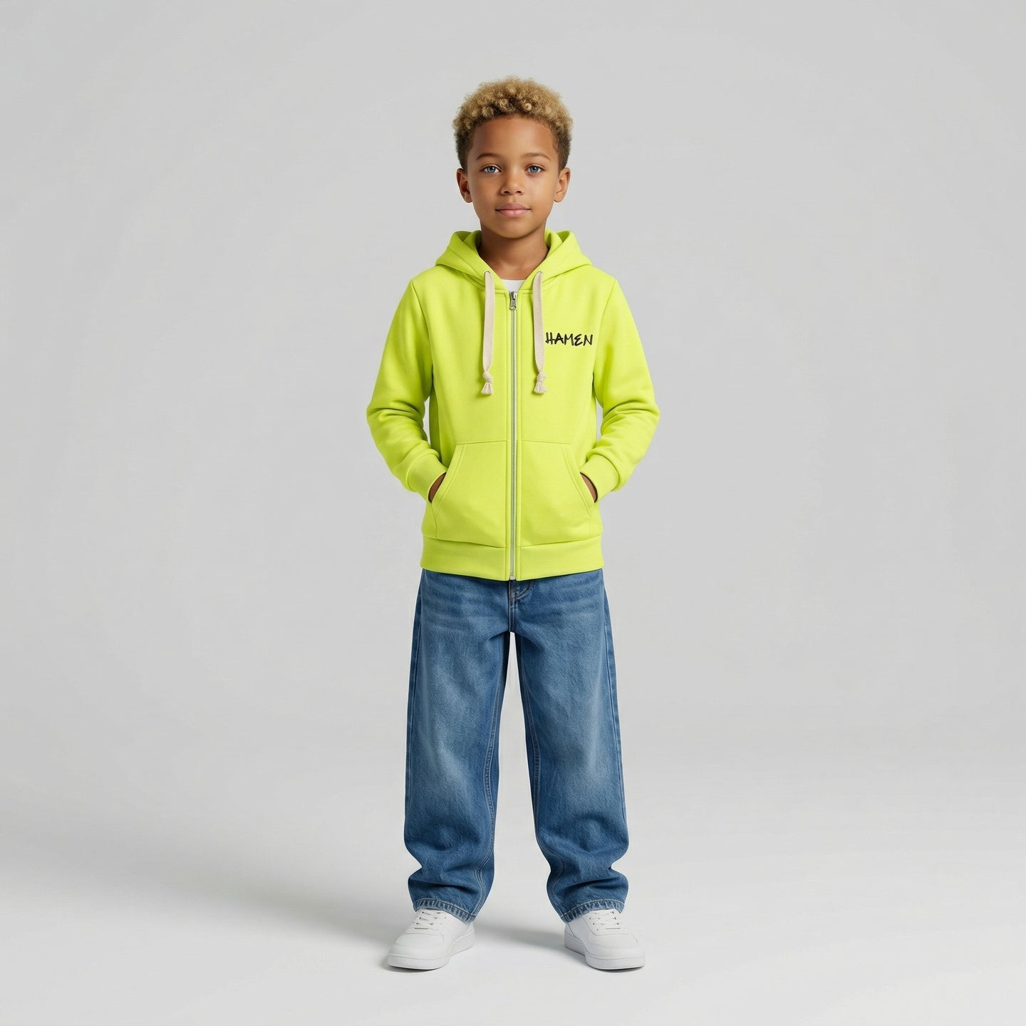 FELPA ZIP OVER BAMBINO CON CAPPUCCIO BASICA LOGO - HAMEN - ART. LOGO.H