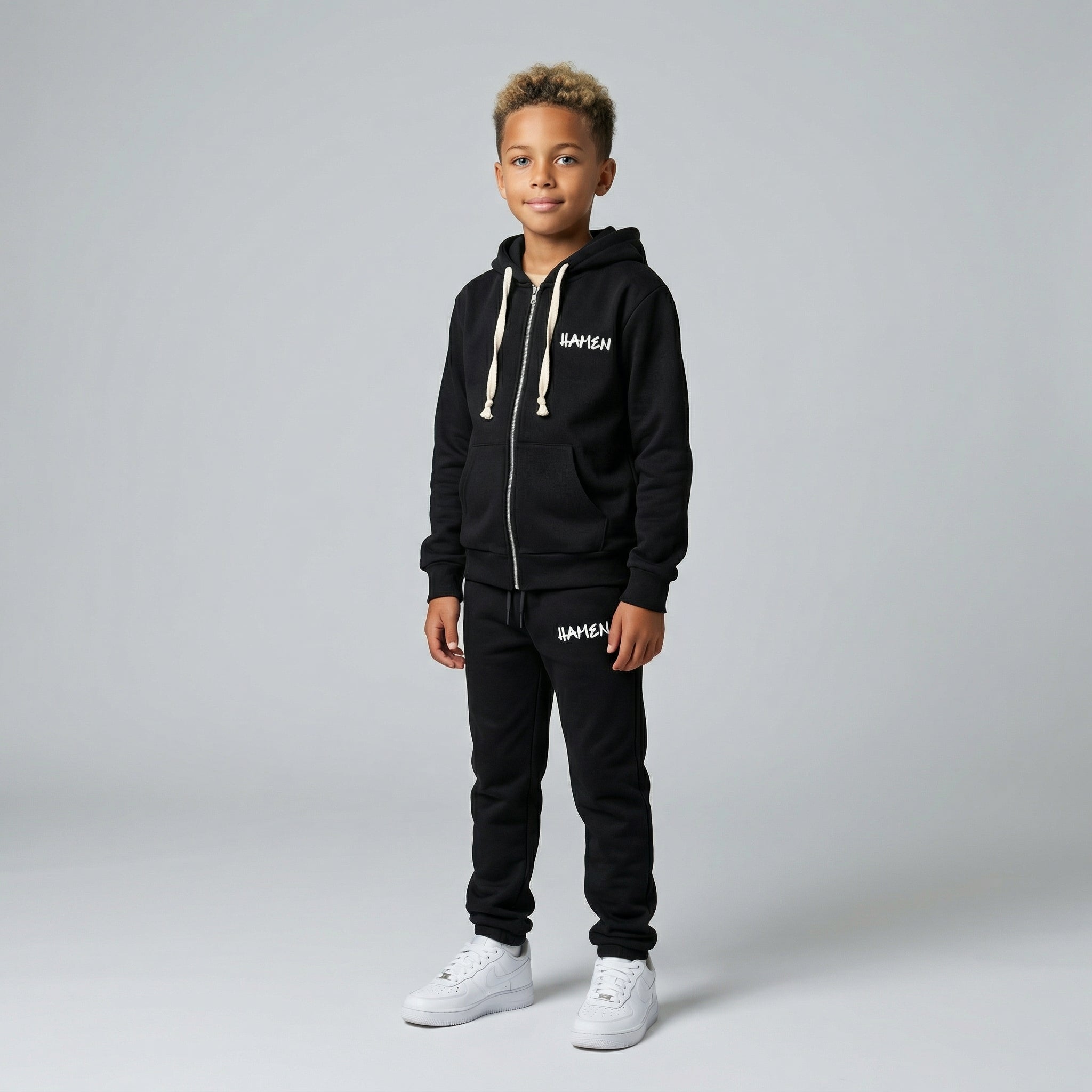 FELPA ZIP OVER BAMBINO CON CAPPUCCIO BASICA LOGO - HAMEN - ART. LOGO.H