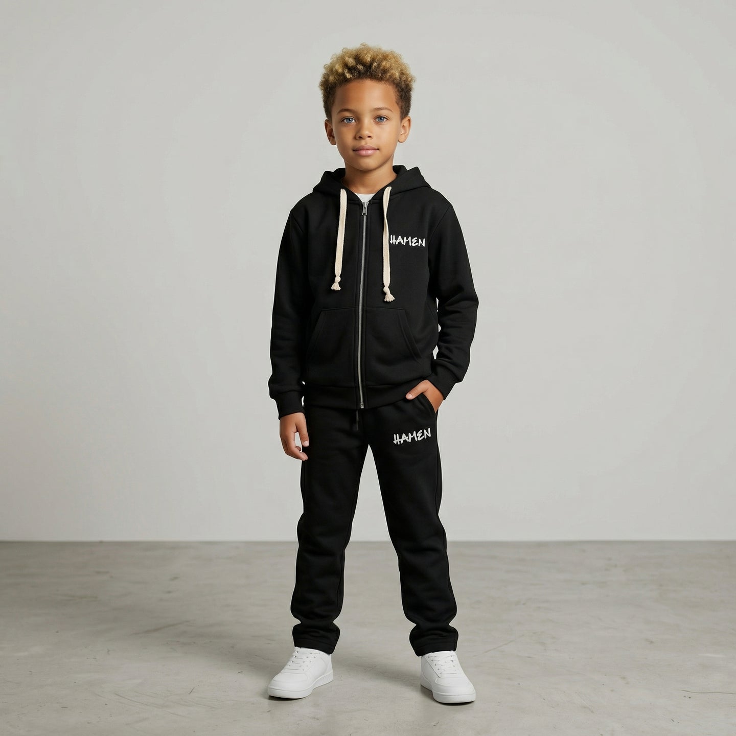 FELPA ZIP OVER BAMBINO CON CAPPUCCIO BASICA LOGO - HAMEN - ART. LOGO.H