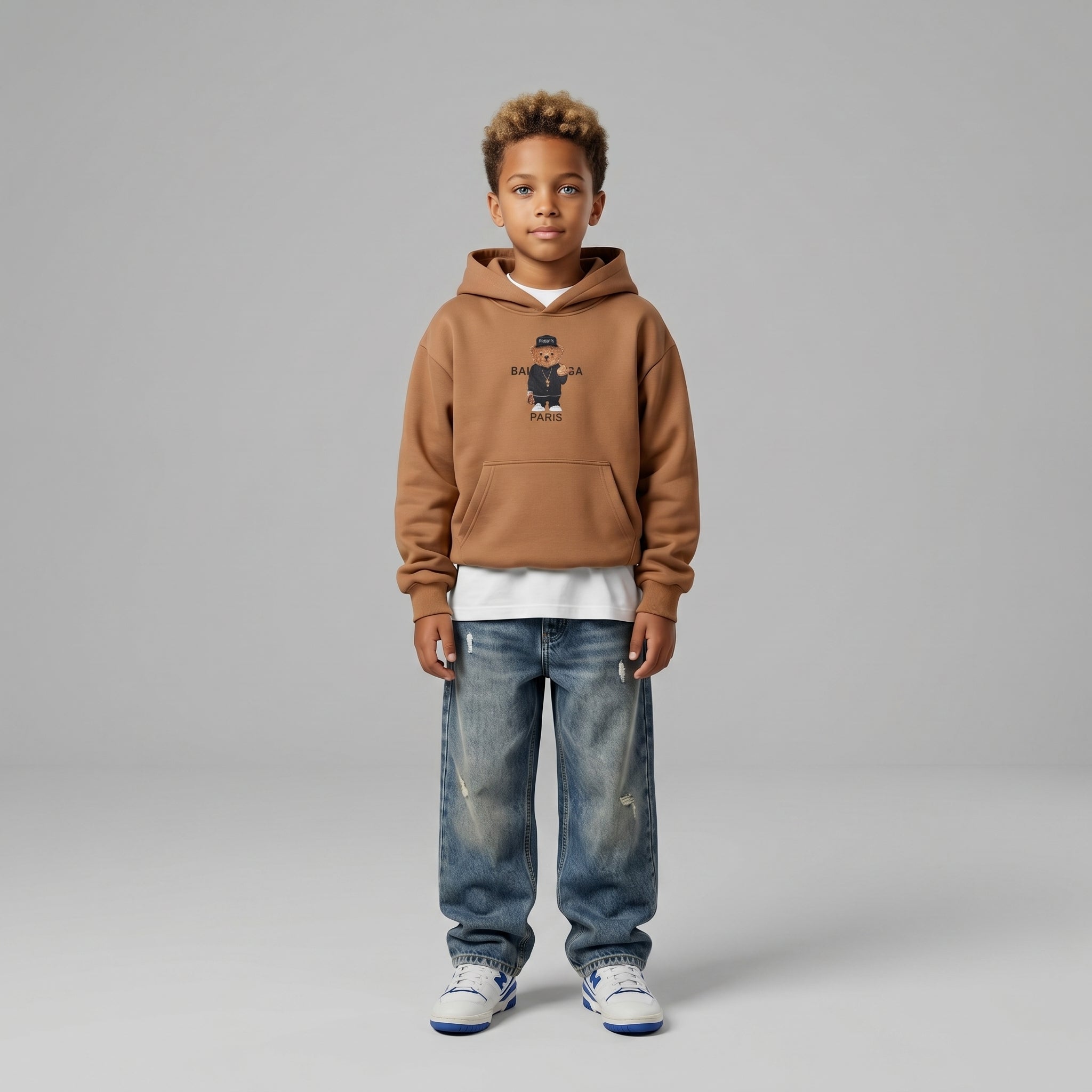 FELPA OVER BAMBINO CON CAPPUCCIO BOXY FIT OVER -  ORSO  PIU' COLORI - HAMEN