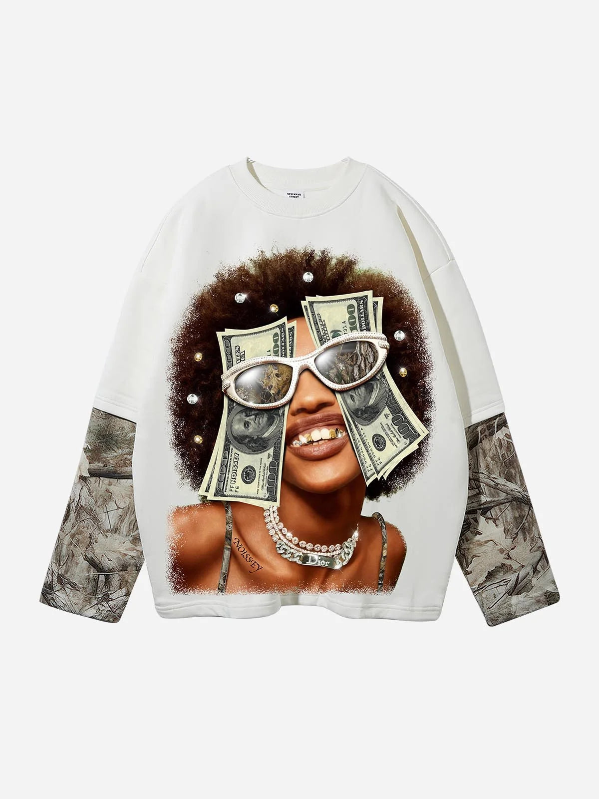 T-SHIRT NOISSEY LONG SLEEVE STAMPA DOLLARI MIMETICA