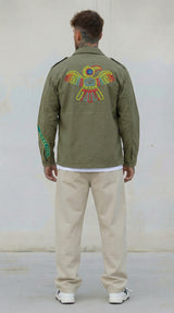 GIUBBINO OVERSHIRT UOMO BERNA VERDE  RICAMI AZTECHI - ART. 261282-6