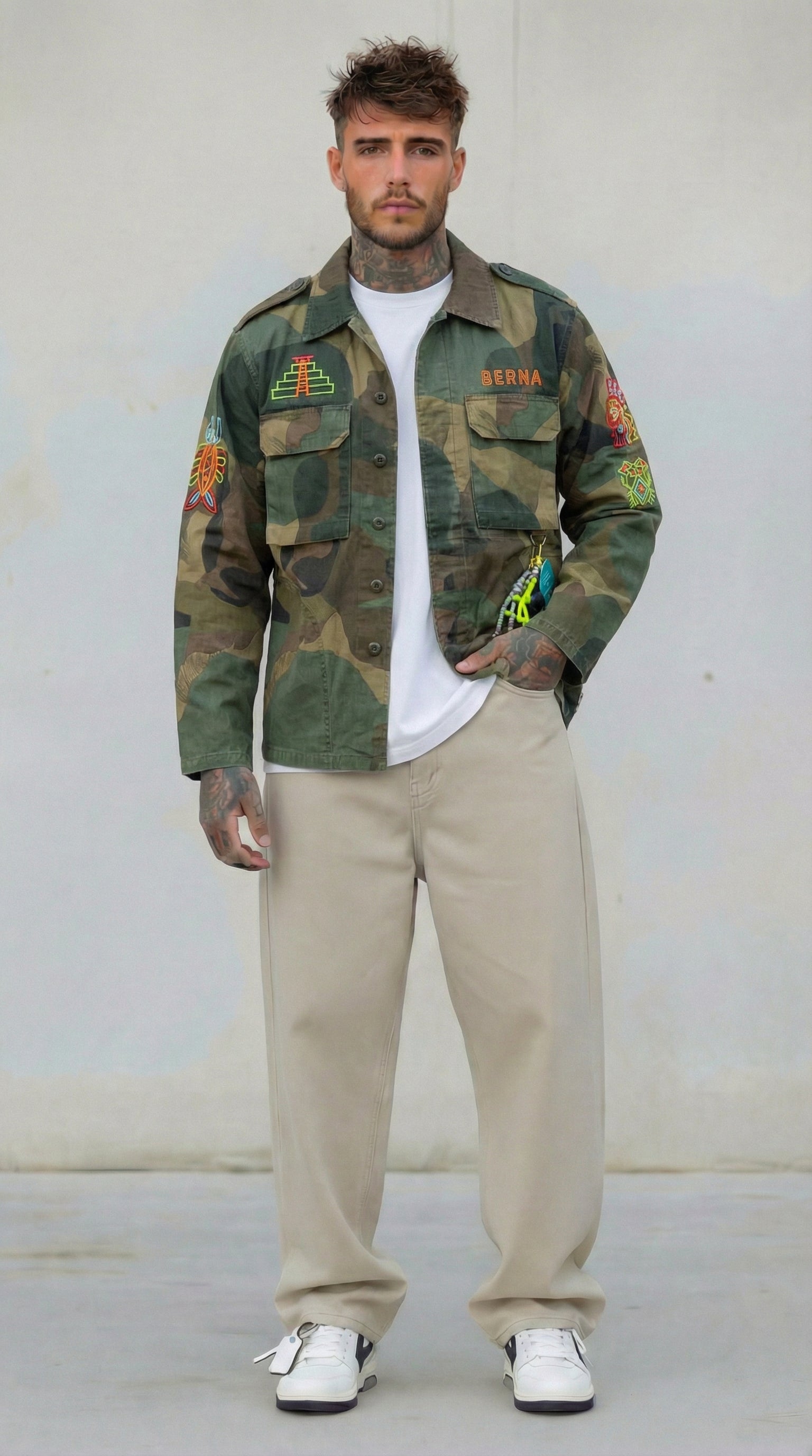 GIUBBINO OVERSHIRT UOMO BERNA CAMOU  RICAMI AZTECHI - ART. 26128430