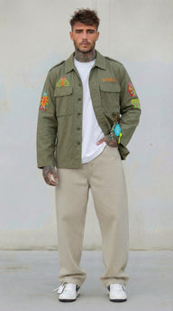 GIUBBINO OVERSHIRT UOMO BERNA VERDE  RICAMI AZTECHI - ART. 261282-6