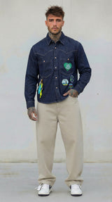 CAMICIA UOMO  DI JEANS LAVAGGIO SCURO CON PATCH- BERNA - ART. 261228 -30