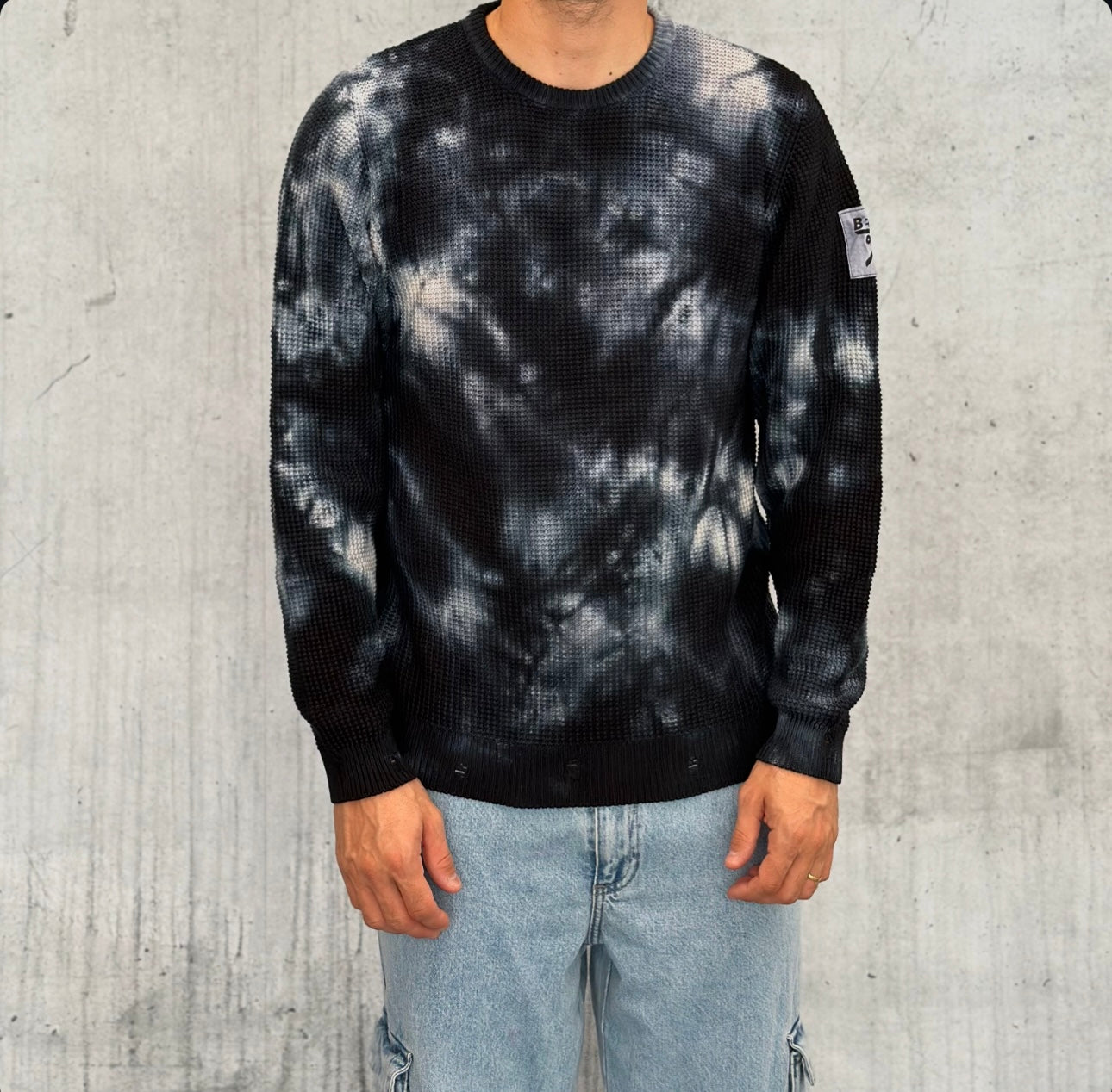 MAGLIA GIROCOLLO TINTO MACCHIE TIE DYE - BERNA - *ART. 2432021 - COL. NERO
