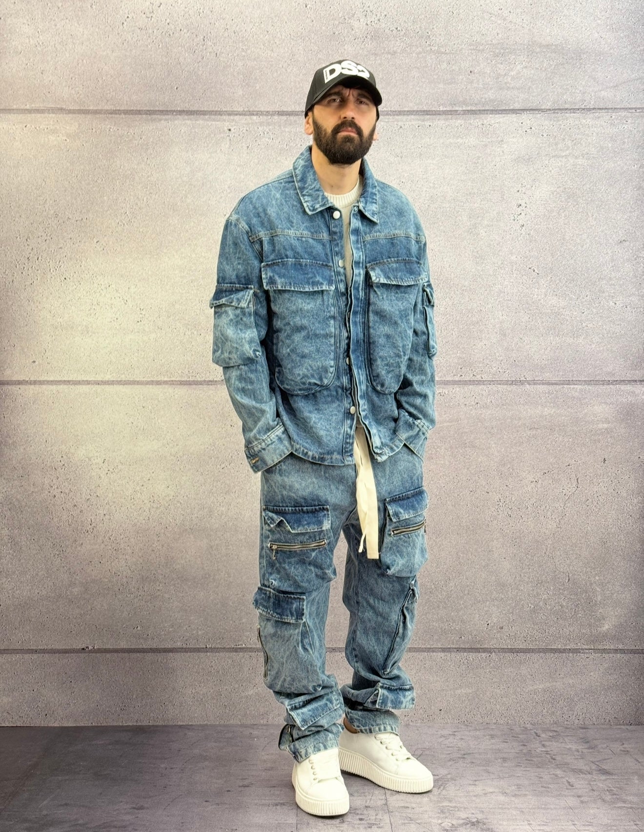JEANS CARGO ELASTICO IN VITA - NEW JOB BRAND - ART. MARMO - COL. DENIM
