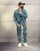 JEANS CARGO ELASTICO IN VITA - NEW JOB BRAND - ART. MARMO - COL. DENIM