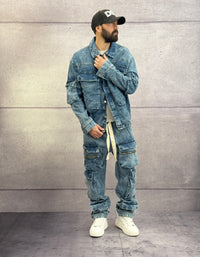 JEANS CARGO ELASTICO IN VITA - NEW JOB BRAND - ART. MARMO - COL. DENIM