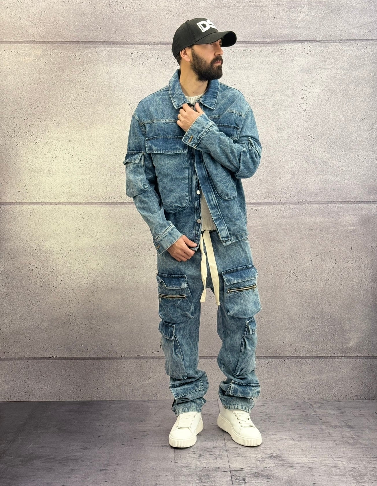 JEANS CARGO ELASTICO IN VITA - NEW JOB BRAND - ART. MARMO - COL. DENIM