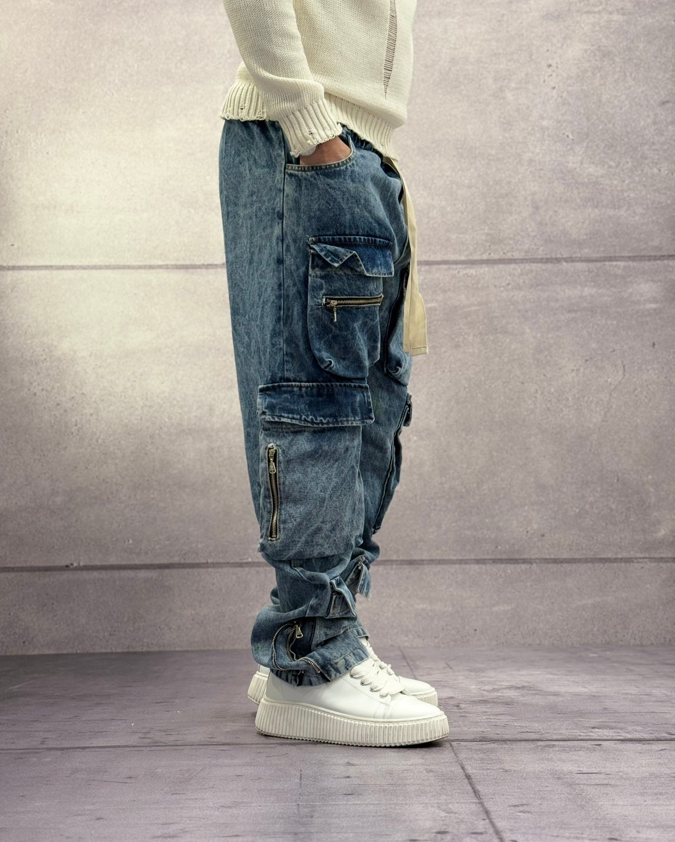 JEANS CARGO ELASTICO IN VITA - NEW JOB BRAND - ART. MARMO - COL. DENIM