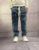JEANS CARGO ELASTICO IN VITA - NEW JOB BRAND - ART. MARMO - COL. DENIM
